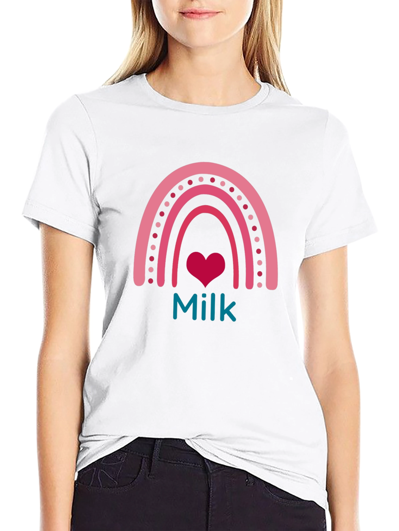Cute Milk Heart Rainbow Graphic Tee