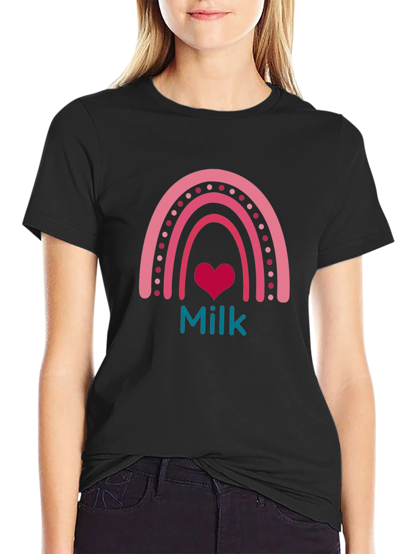 Cute Milk Heart Rainbow Graphic Tee