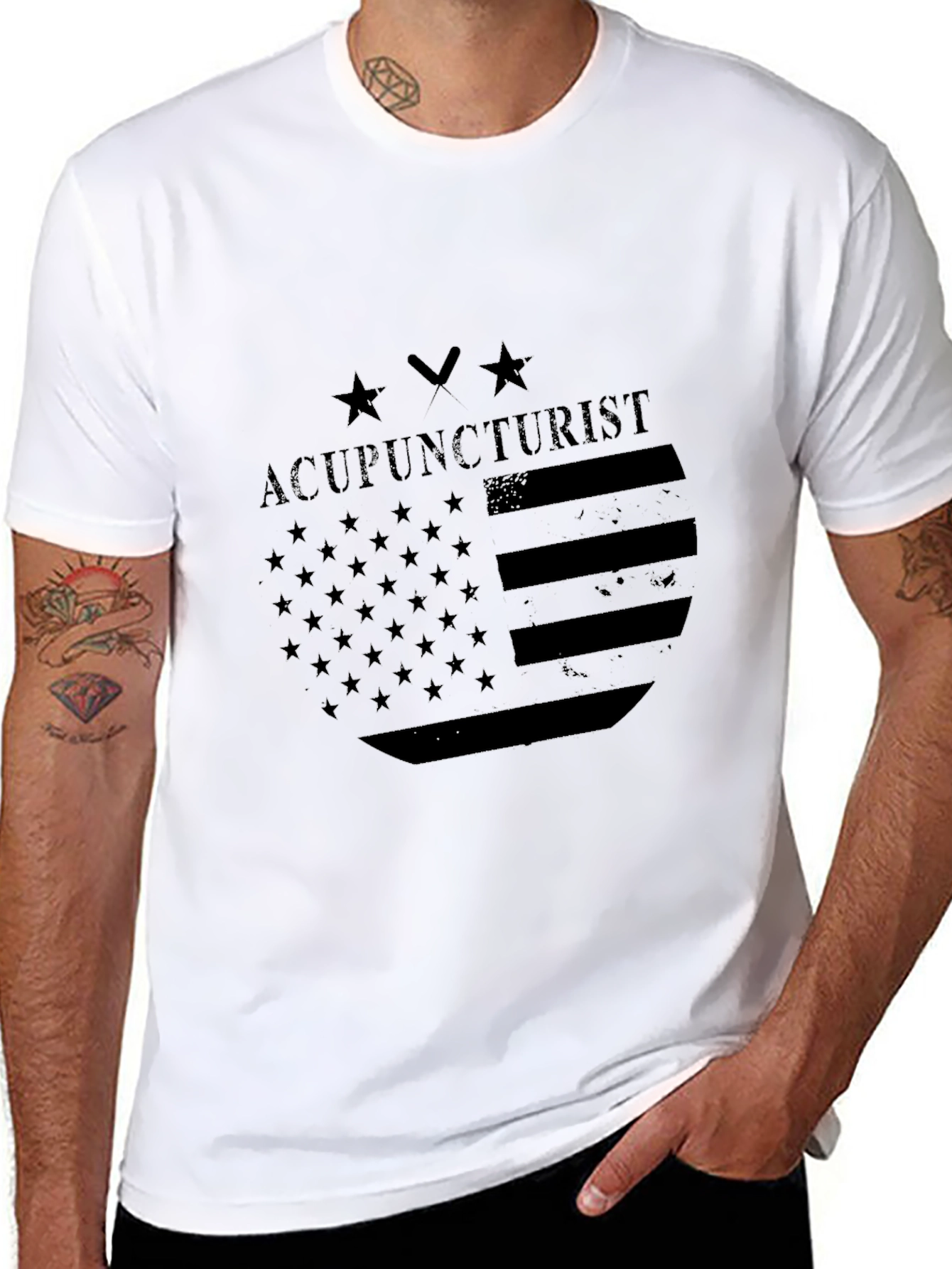 Acupuncturist American Flag Black T-Shirt