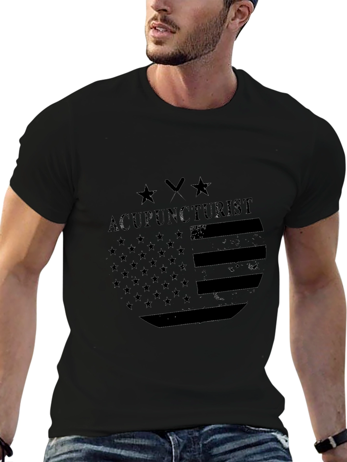 Acupuncturist American Flag Black T-Shirt