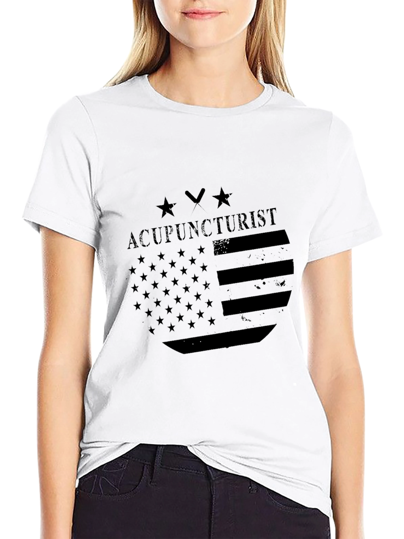 Acupuncturist American Flag Black T-Shirt