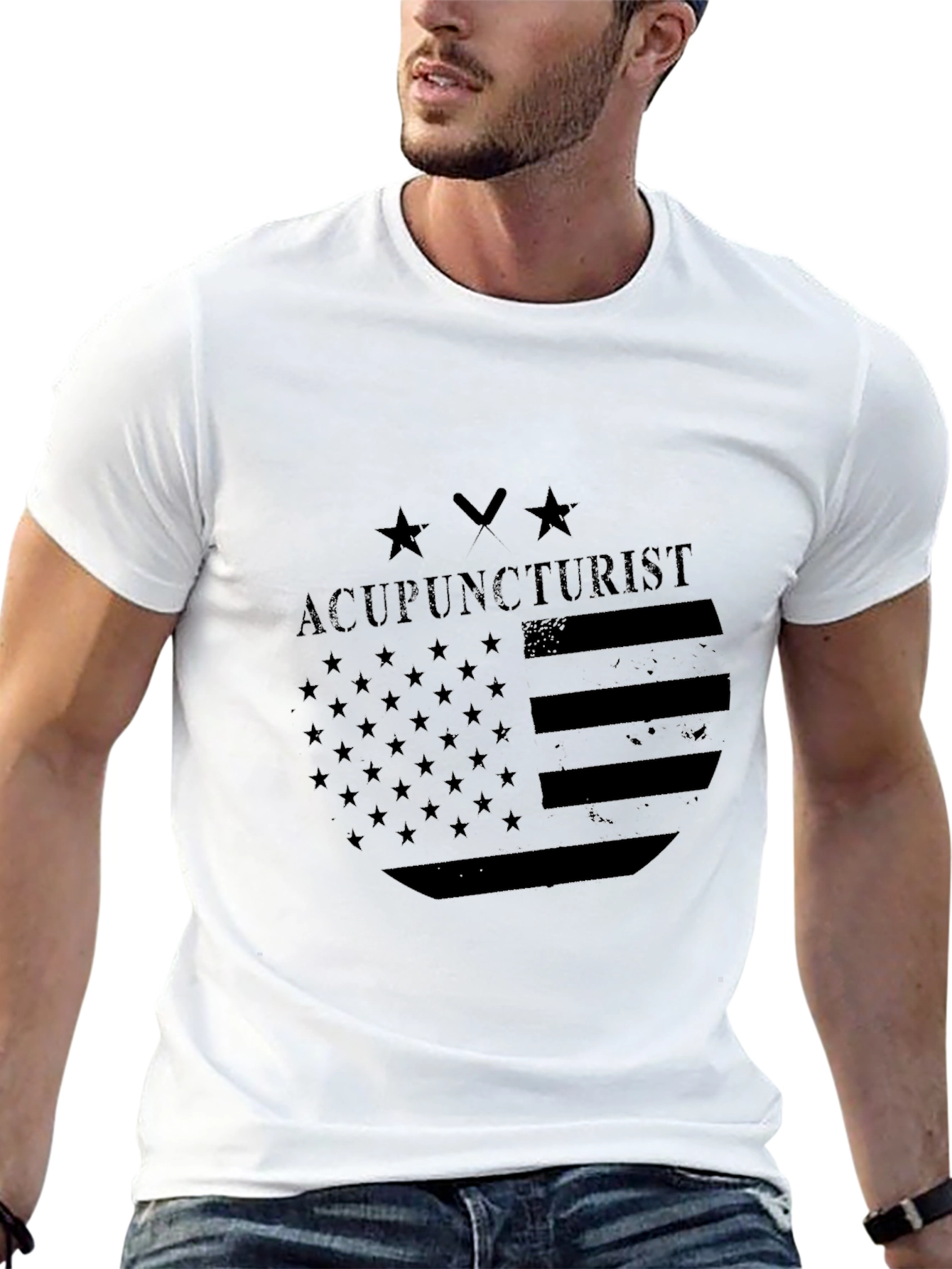 Acupuncturist American Flag Black T-Shirt