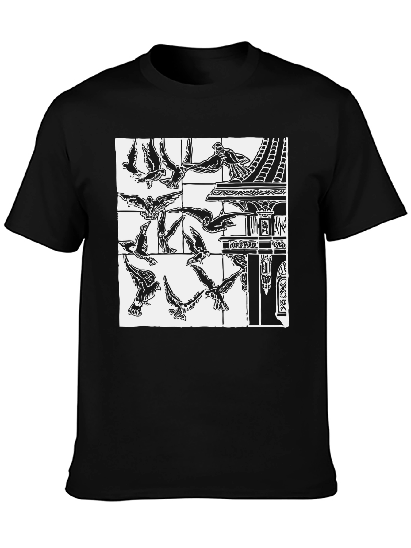 Birds & Architecture Graphic Print T-Shirt