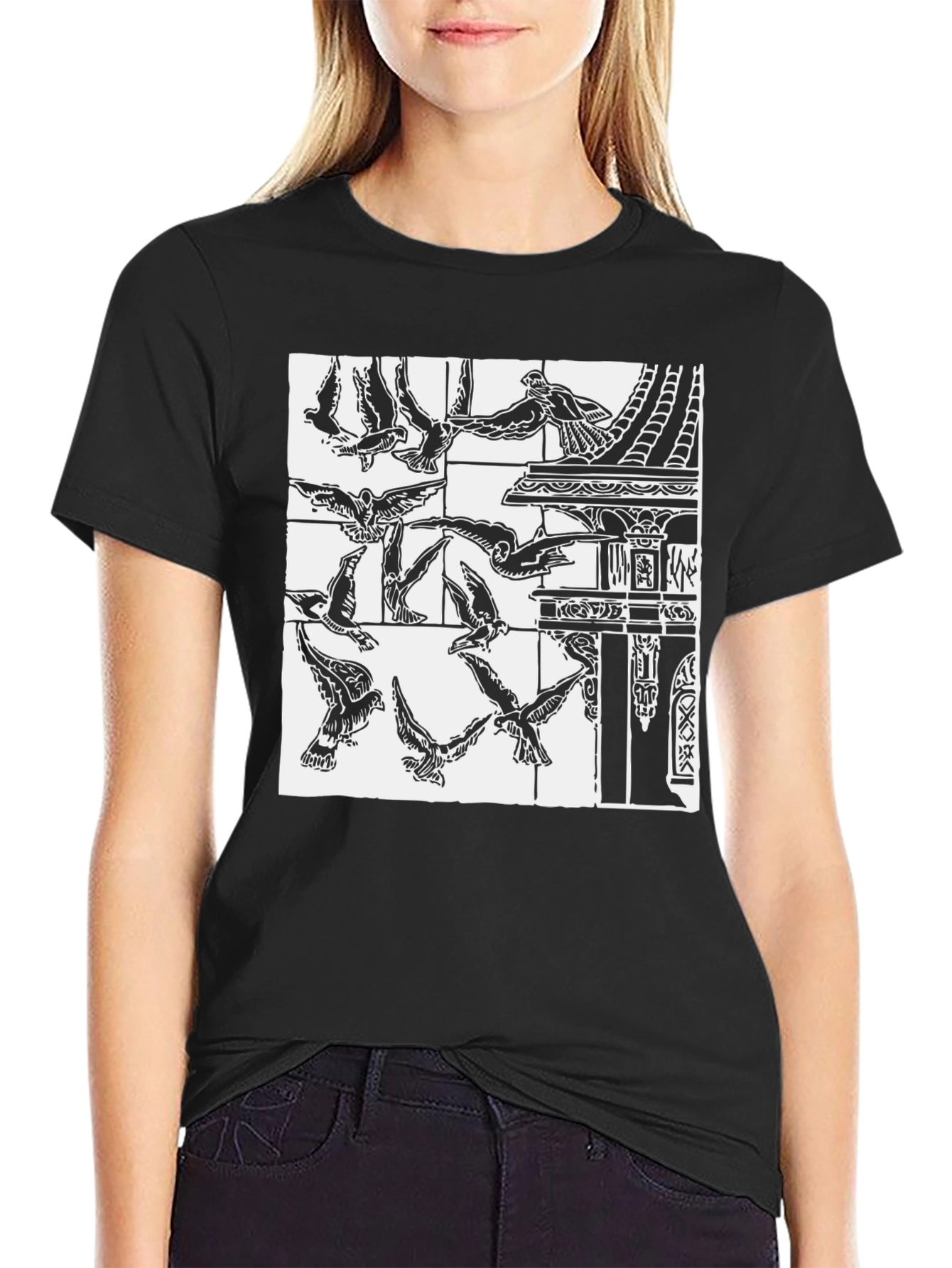 Birds & Architecture Graphic Print T-Shirt