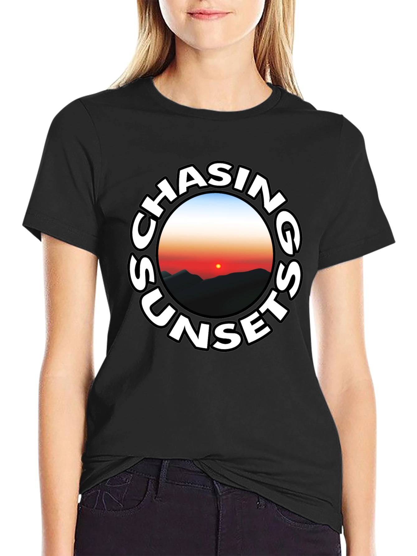 Chasing Sunsets Graphic Tee - Black Cotton T-Shirt