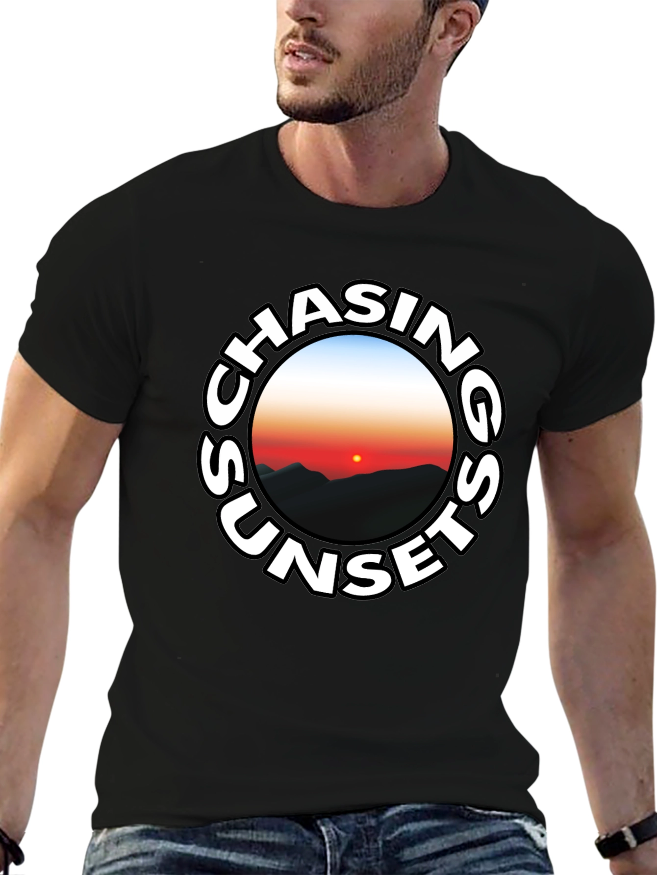 Chasing Sunsets Graphic Tee - Black Cotton T-Shirt