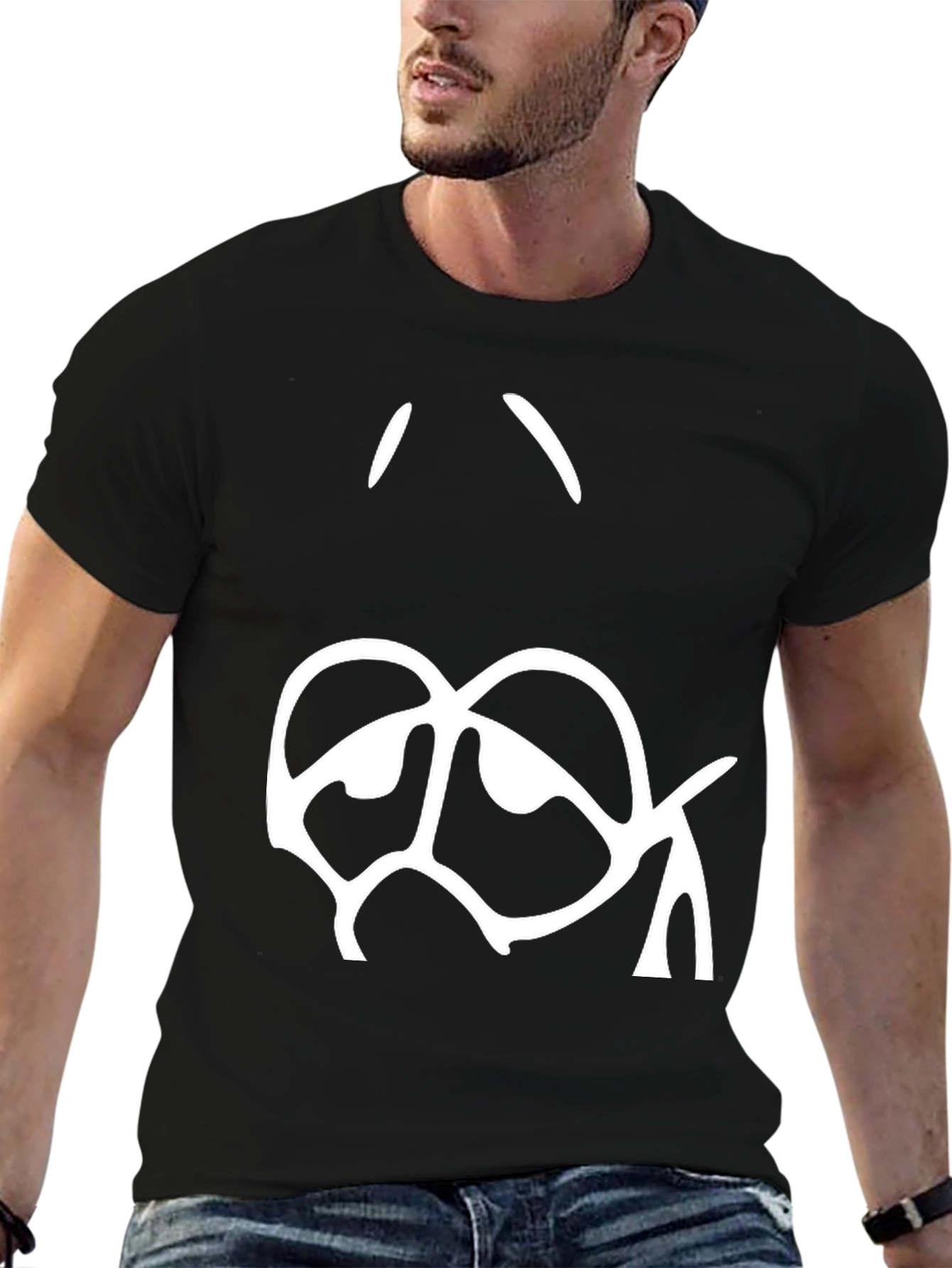 Abstract Face Graphic T-Shirt - Black