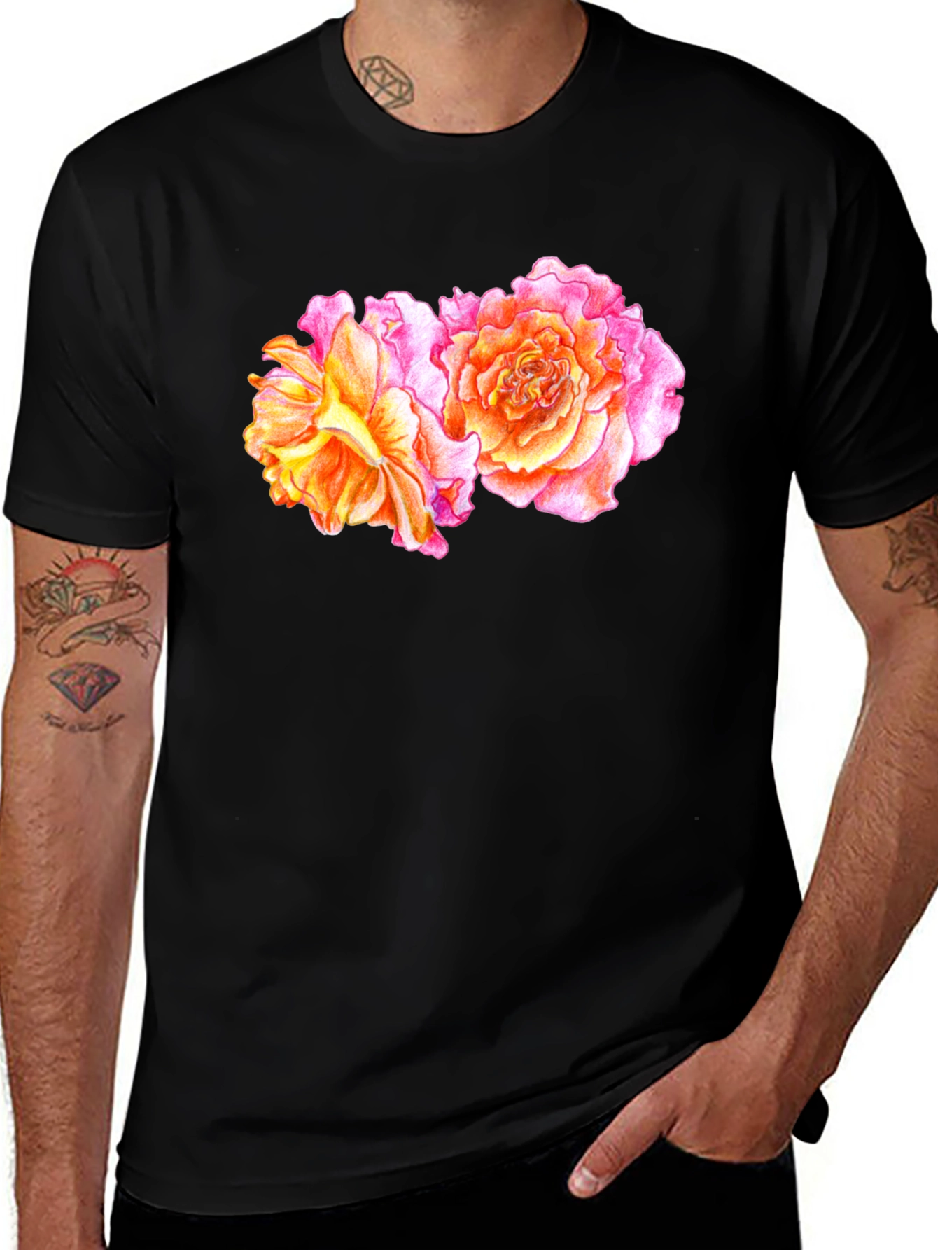 Floral Rose T-Shirt - Black