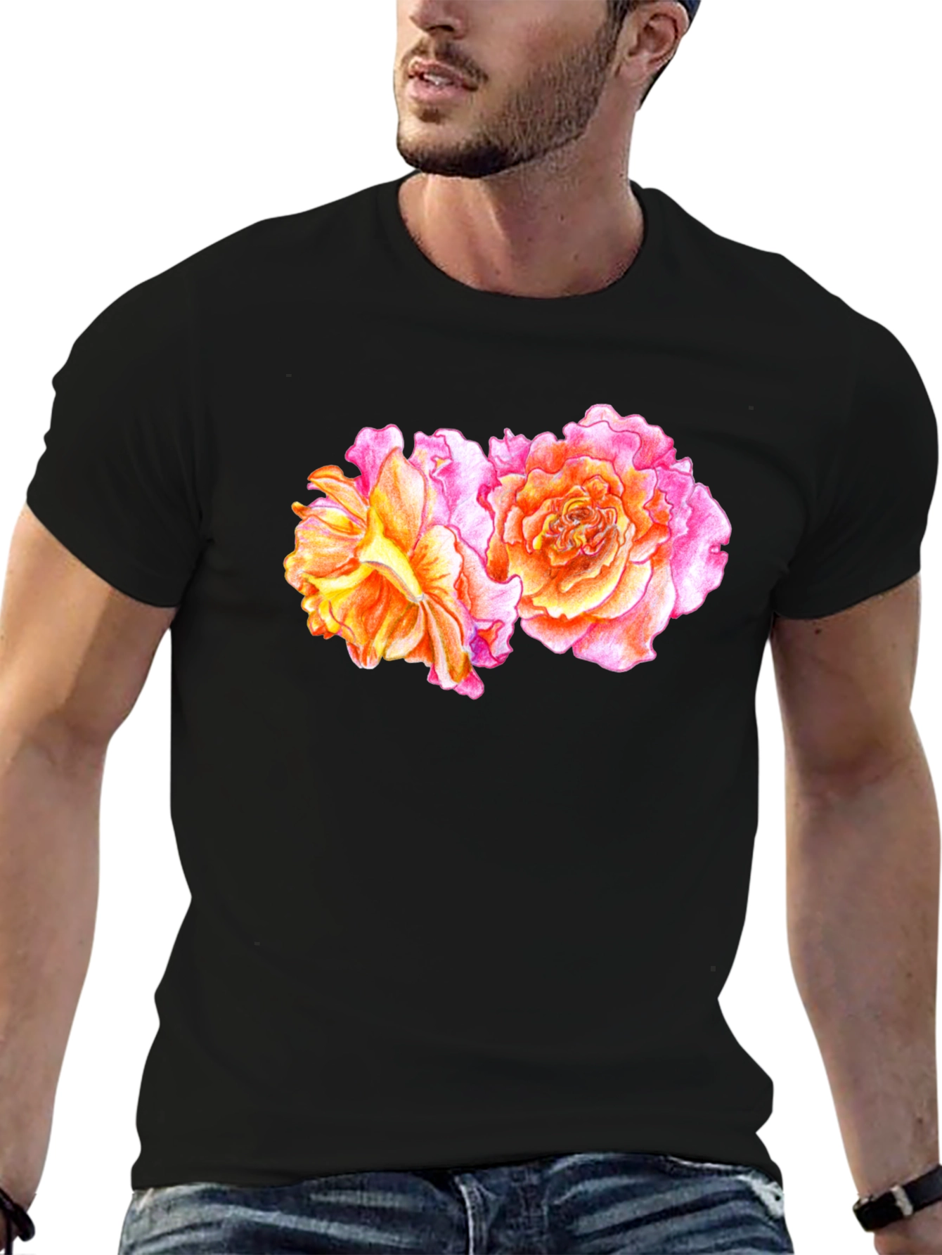 Floral Rose T-Shirt - Black