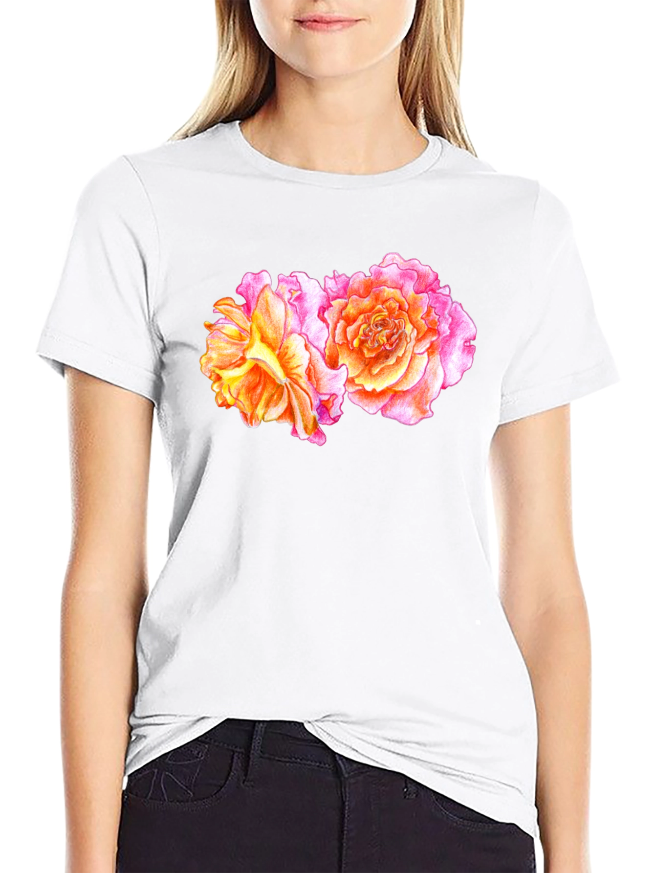 Floral Rose T-Shirt - Black