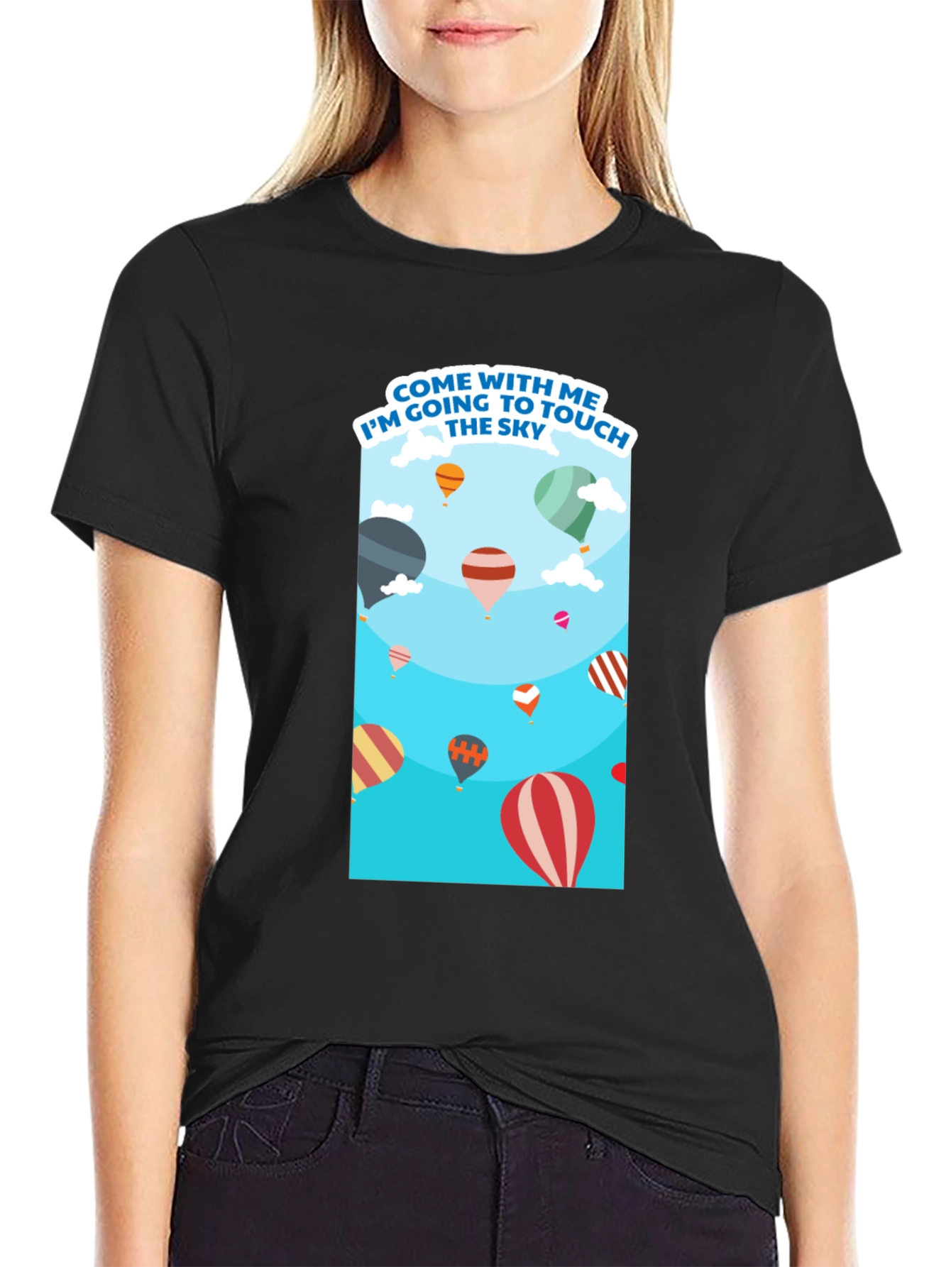 Hot Air Balloon Sky Black Tee