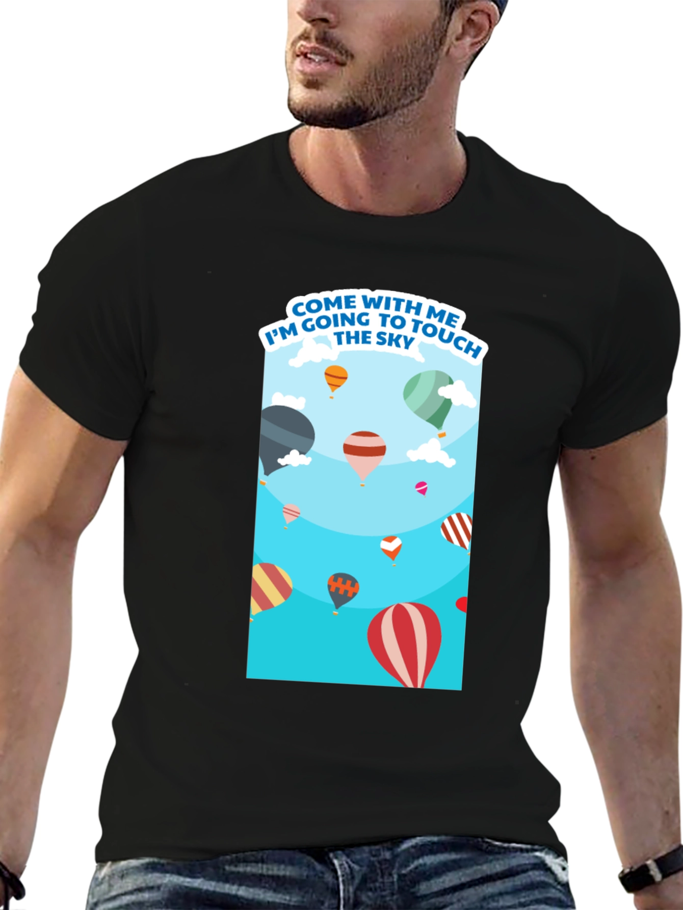 Hot Air Balloon Sky Black Tee