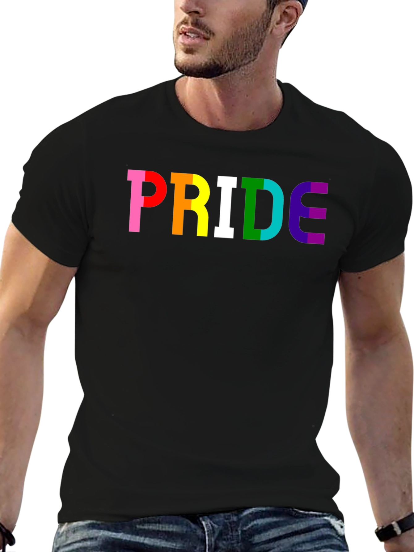 PRIDE Rainbow Graphic T-Shirt - Black Cotton Blend