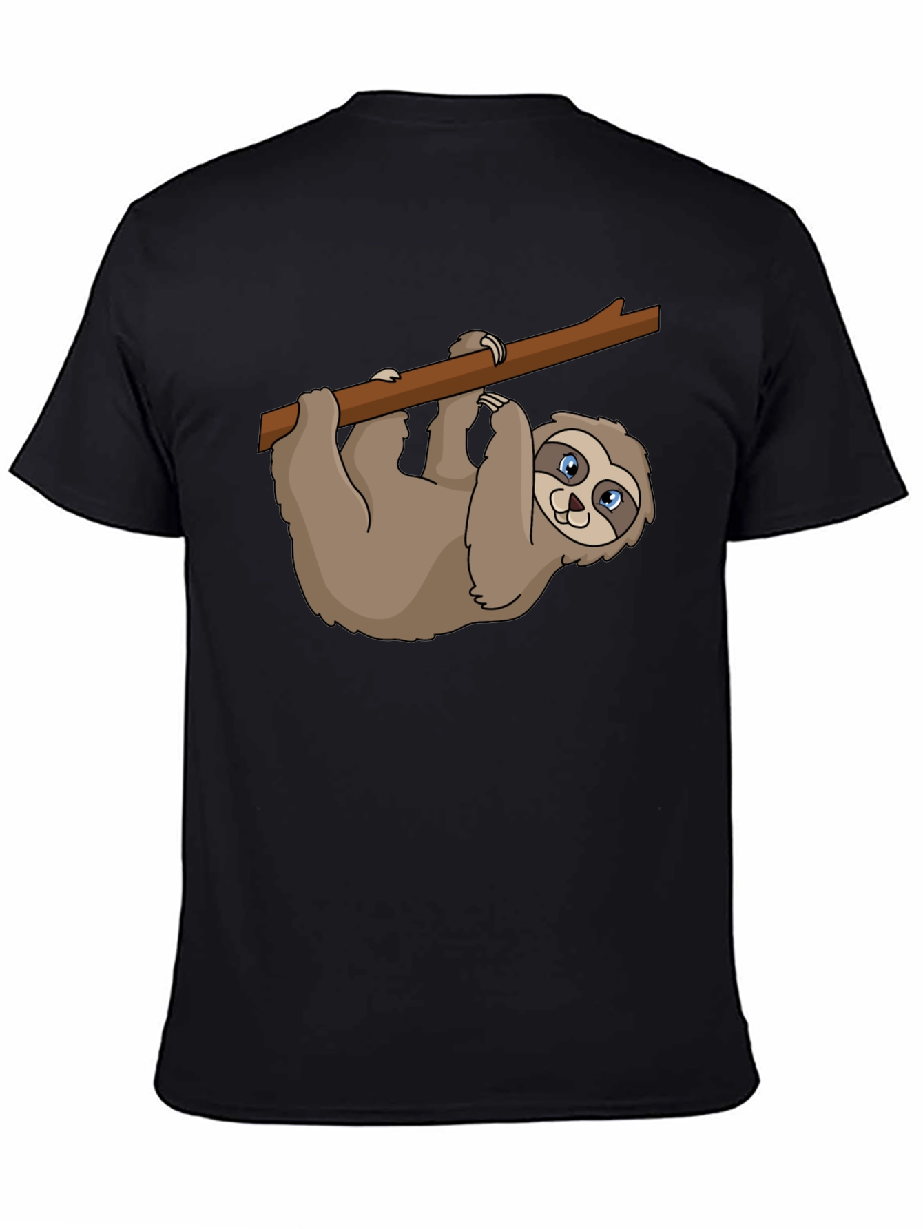 Sloth on Branch Graphic Tee - Casual Black T-Shirt