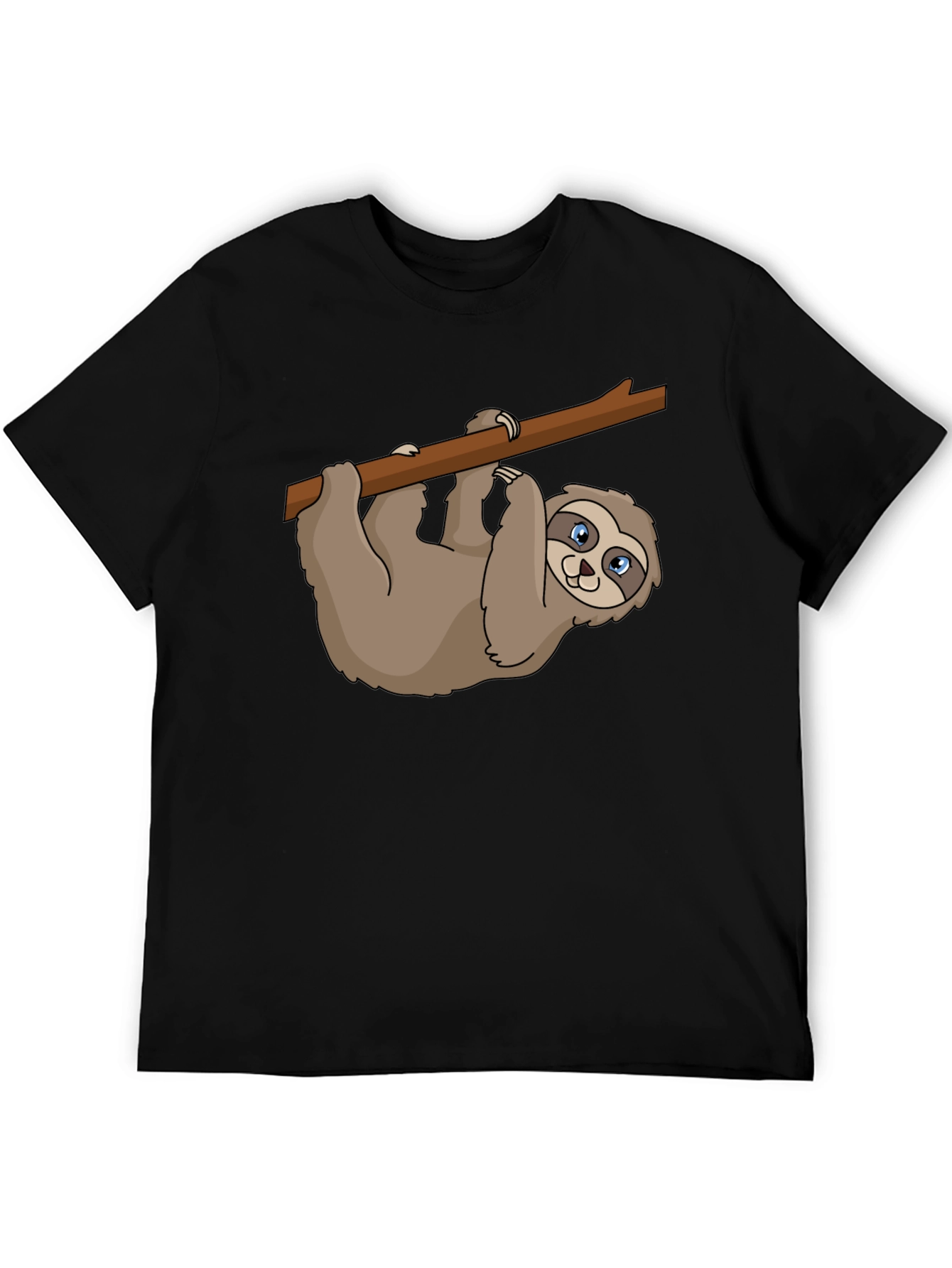 Sloth on Branch Graphic Tee - Casual Black T-Shirt