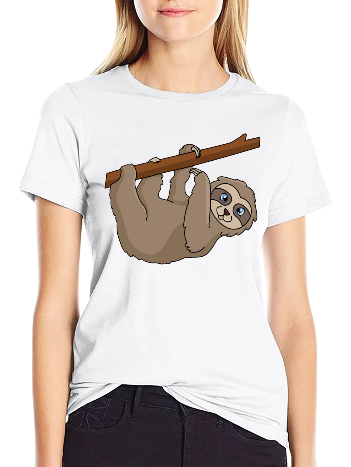 Sloth on Branch Graphic Tee - Casual Black T-Shirt