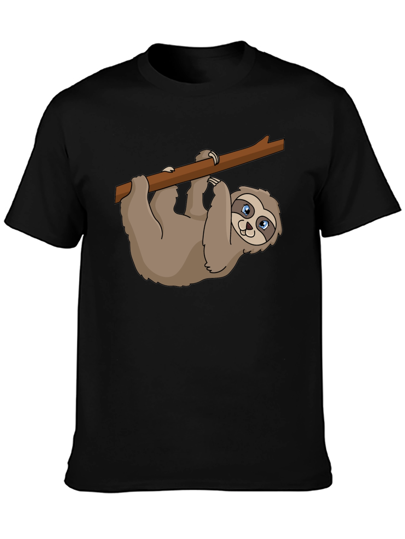Sloth on Branch Graphic Tee - Casual Black T-Shirt