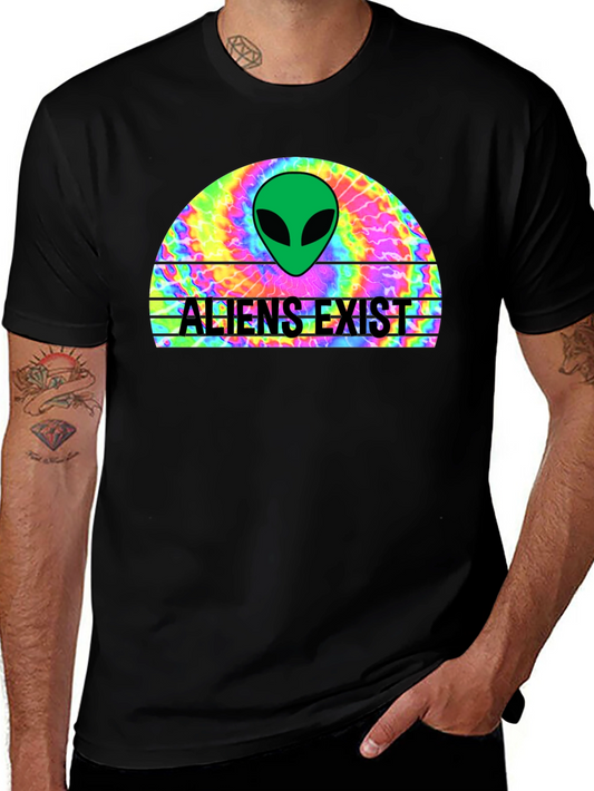 Aliens Exist Graphic T-Shirt - Retro Tie Dye Design