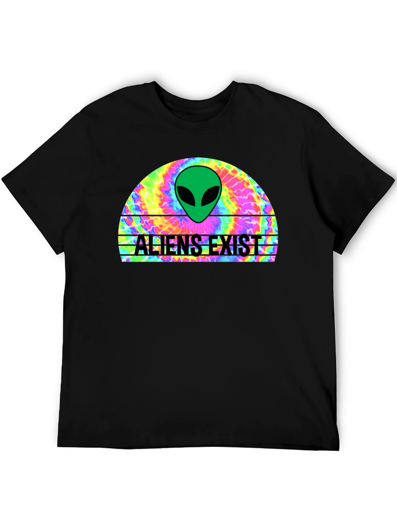 Aliens Exist Graphic T-Shirt - Retro Tie Dye Design