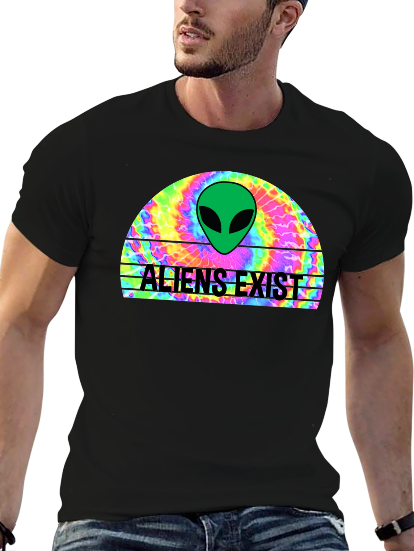 Aliens Exist Graphic T-Shirt - Retro Tie Dye Design