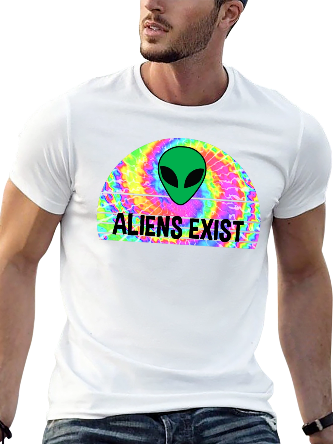 Aliens Exist Graphic T-Shirt - Retro Tie Dye Design