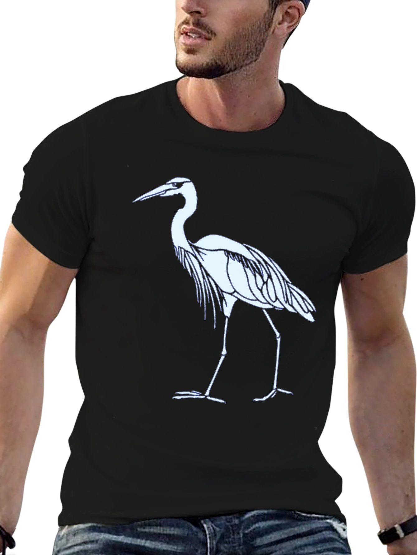Heron Graphic Tee - Black Cotton Blend T-Shirt