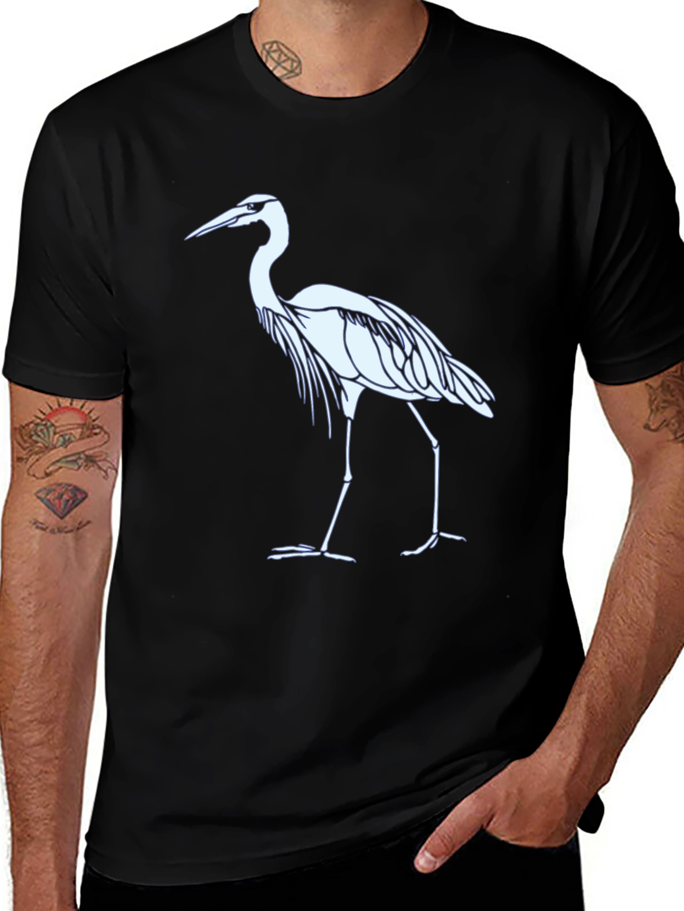 Heron Graphic Tee - Black Cotton Blend T-Shirt