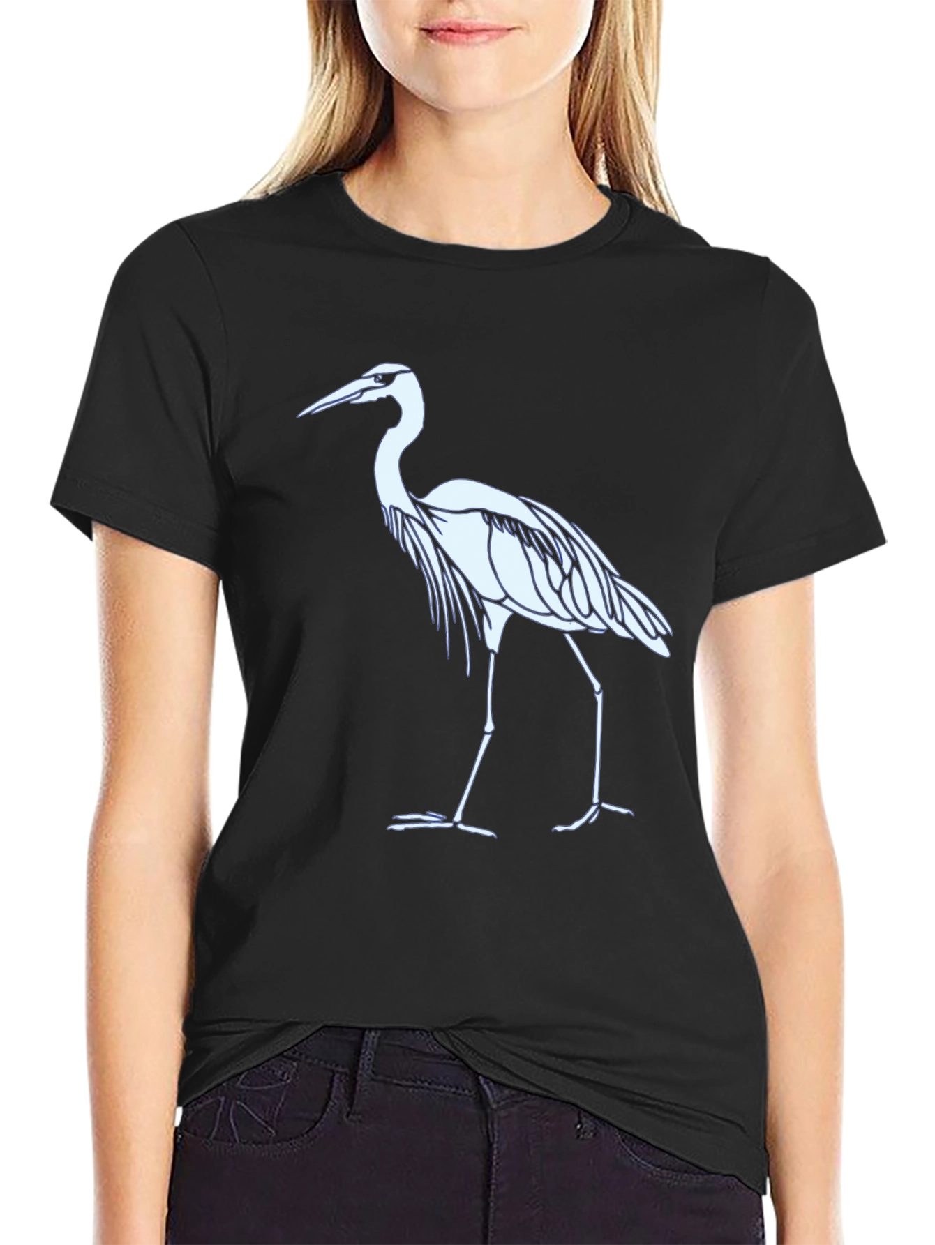 Heron Graphic Tee - Black Cotton Blend T-Shirt