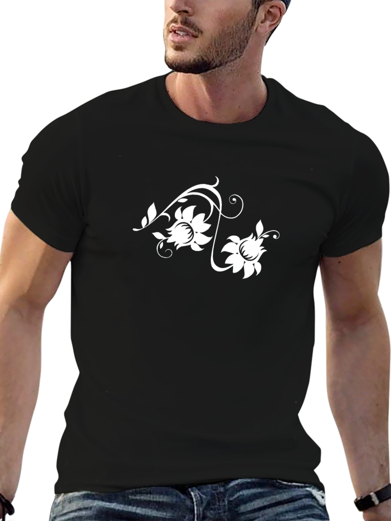 Black Floral Graphic Tee - Stylish Menswear