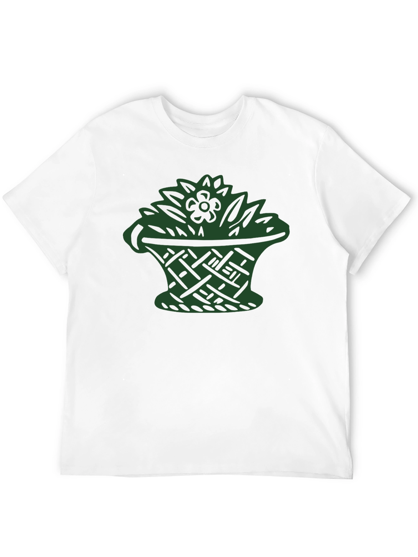 Black T-Shirt with Green Floral Basket Design