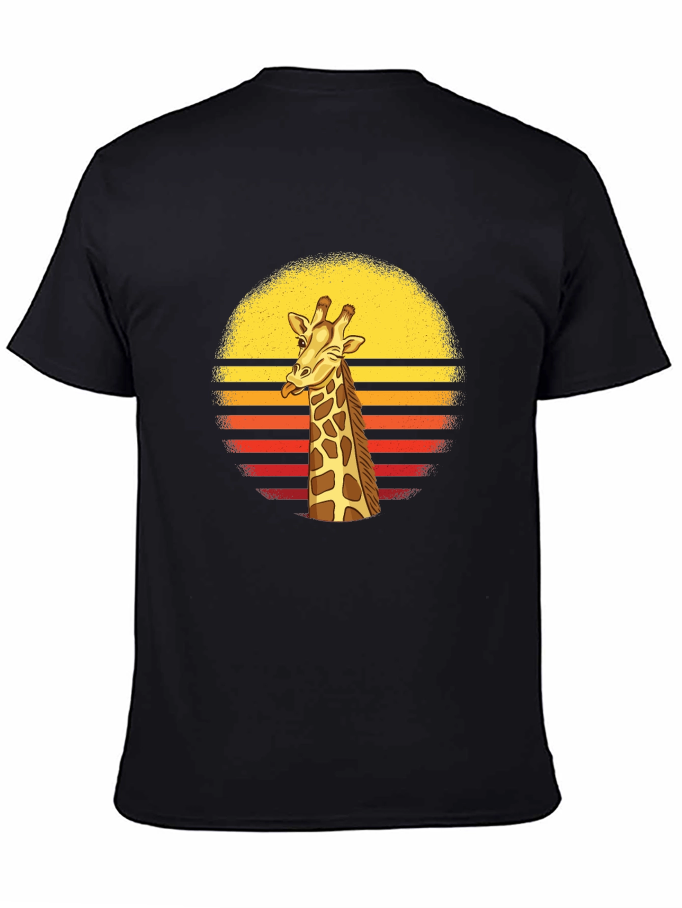Funny Giraffe Retro Sunset Mens Black T-Shirt