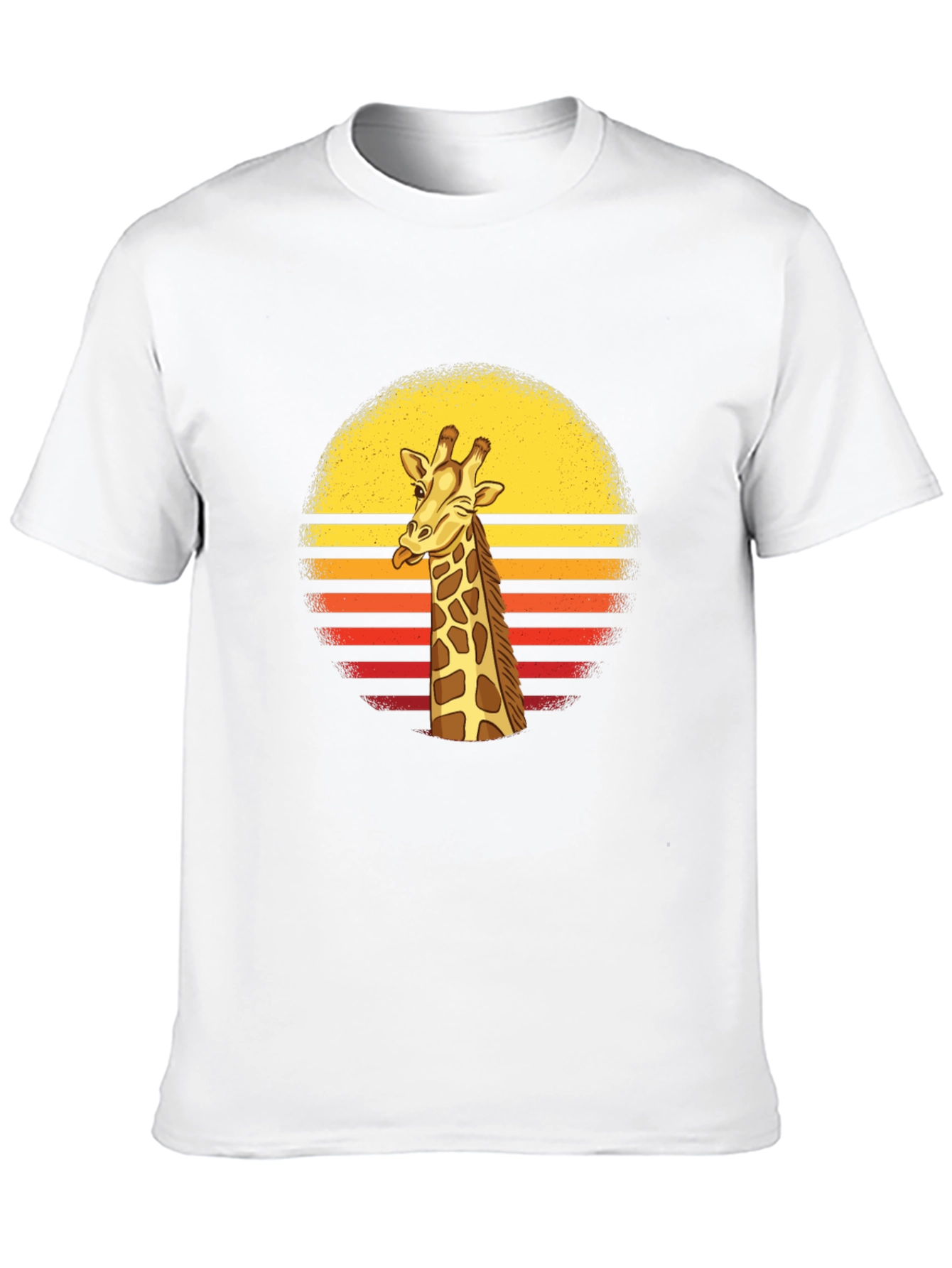 Funny Giraffe Retro Sunset Mens Black T-Shirt