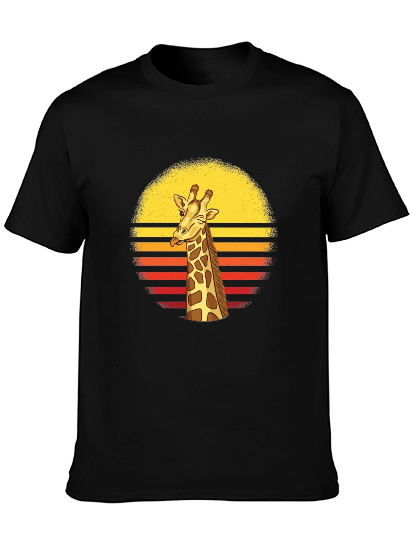 Funny Giraffe Retro Sunset Mens Black T-Shirt