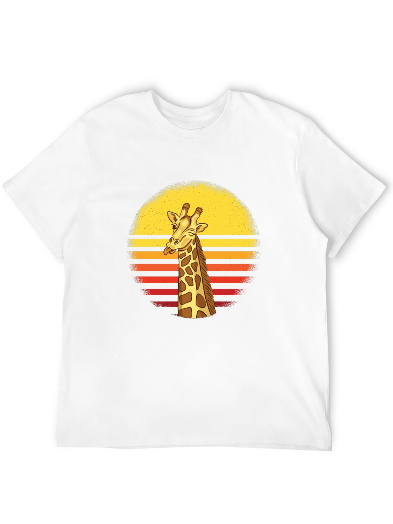 Funny Giraffe Retro Sunset Mens Black T-Shirt