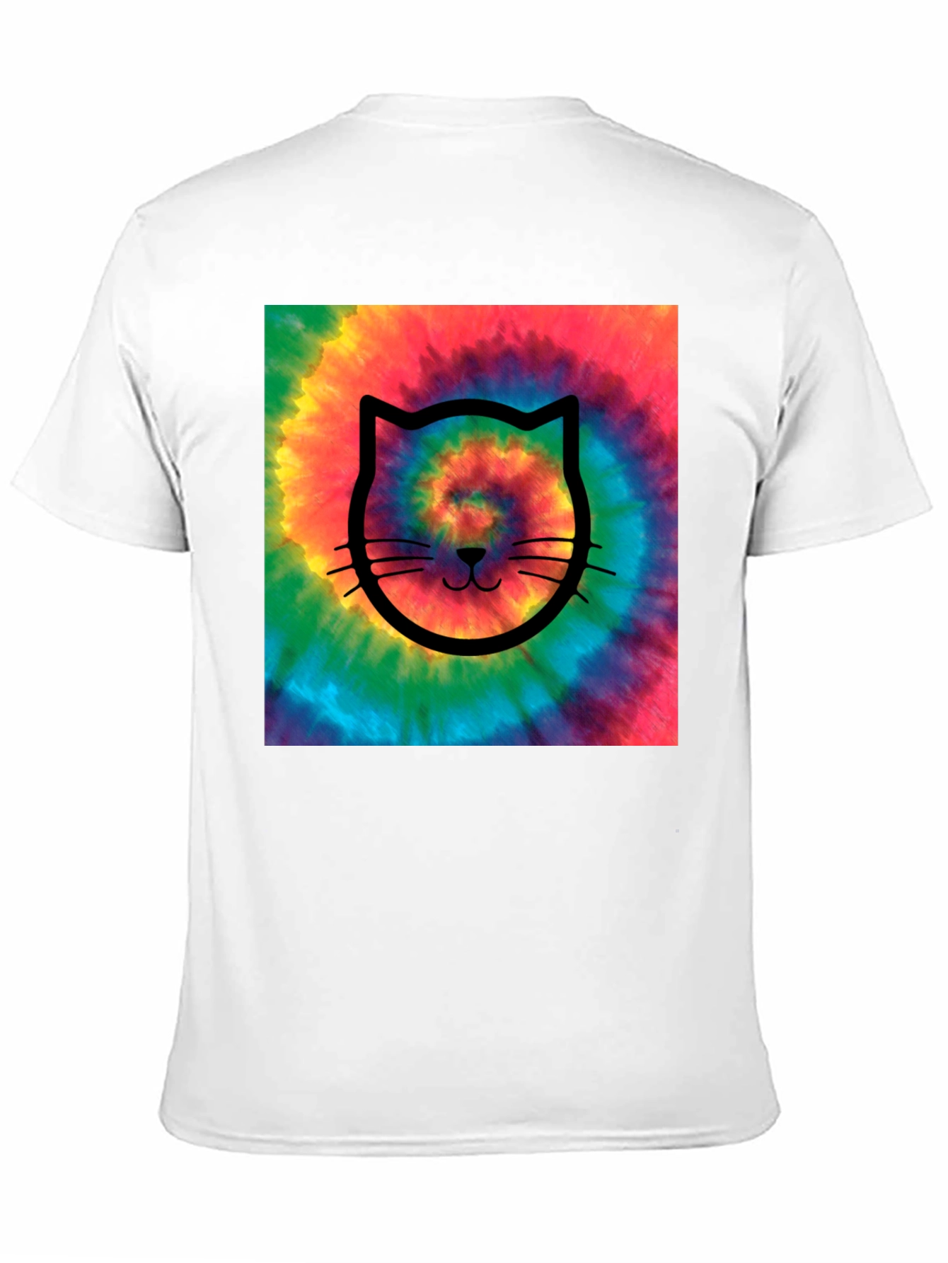Tie-Dye Cat Graphic Tee - Black Cotton Comfort