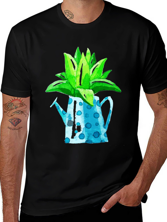 Plant Pot Graphic Tee - Black Cotton T-Shirt