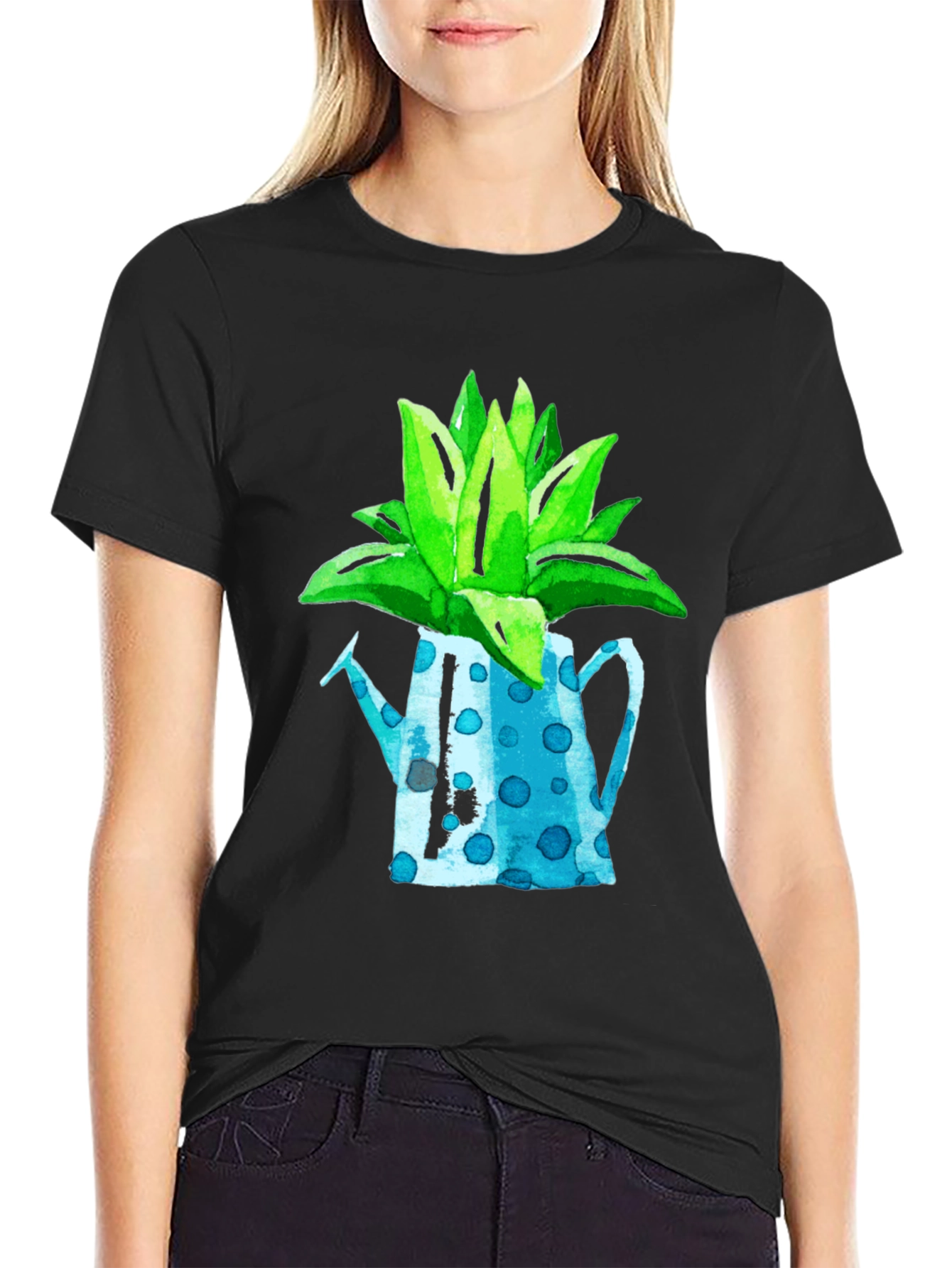 Plant Pot Graphic Tee - Black Cotton T-Shirt