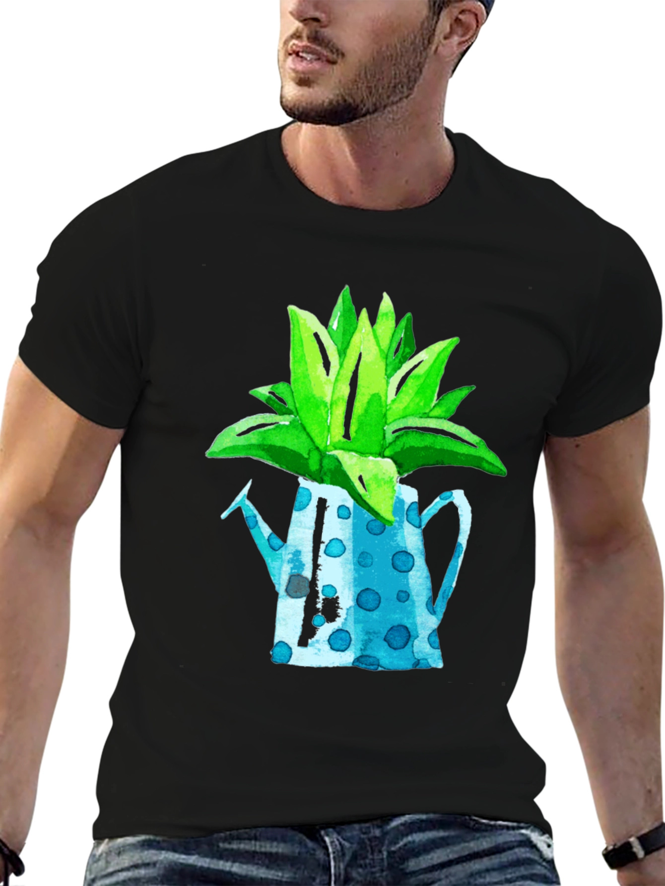 Plant Pot Graphic Tee - Black Cotton T-Shirt