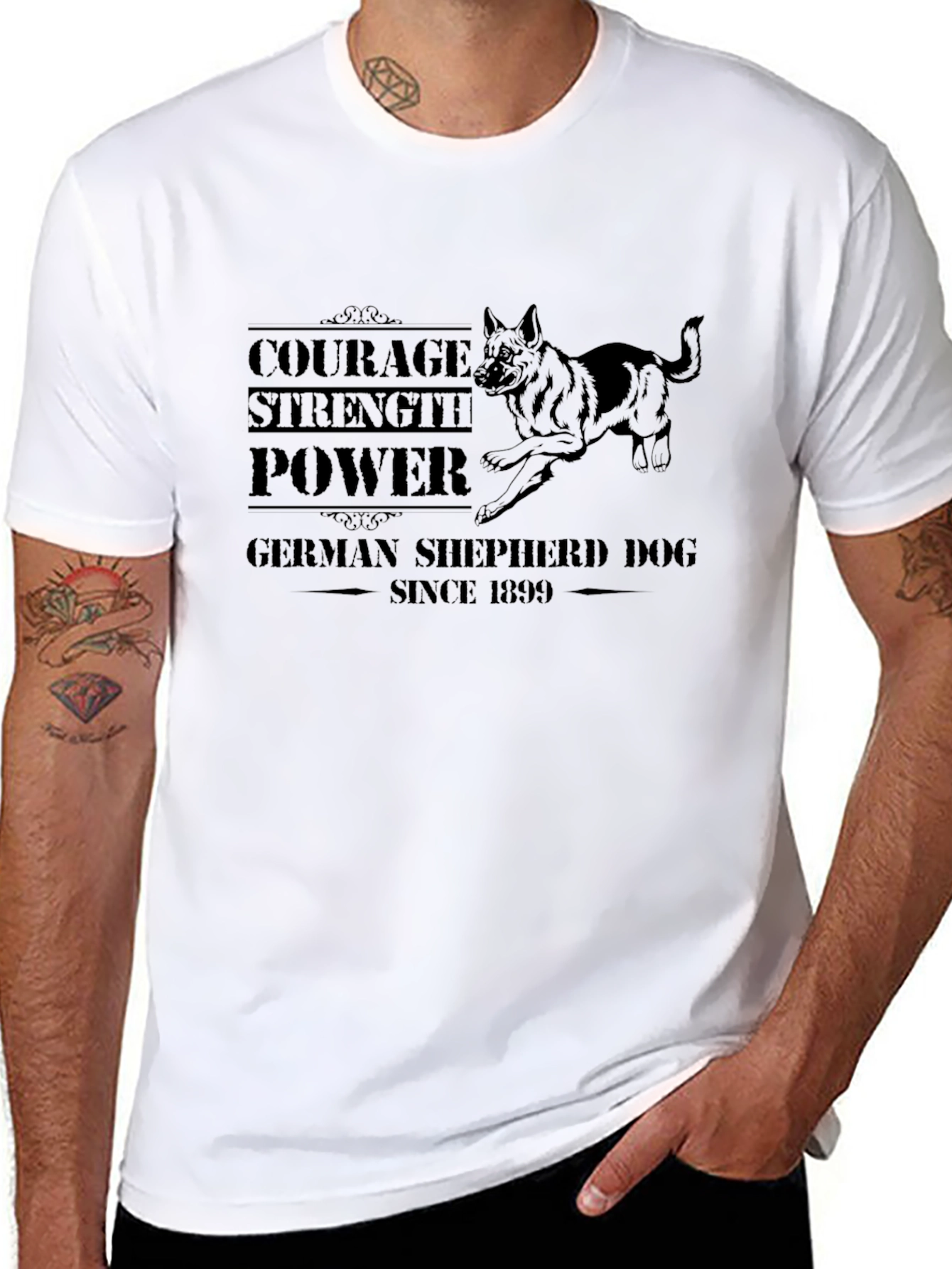German Shepherd Dog Black T-Shirt - Courage Strength Power