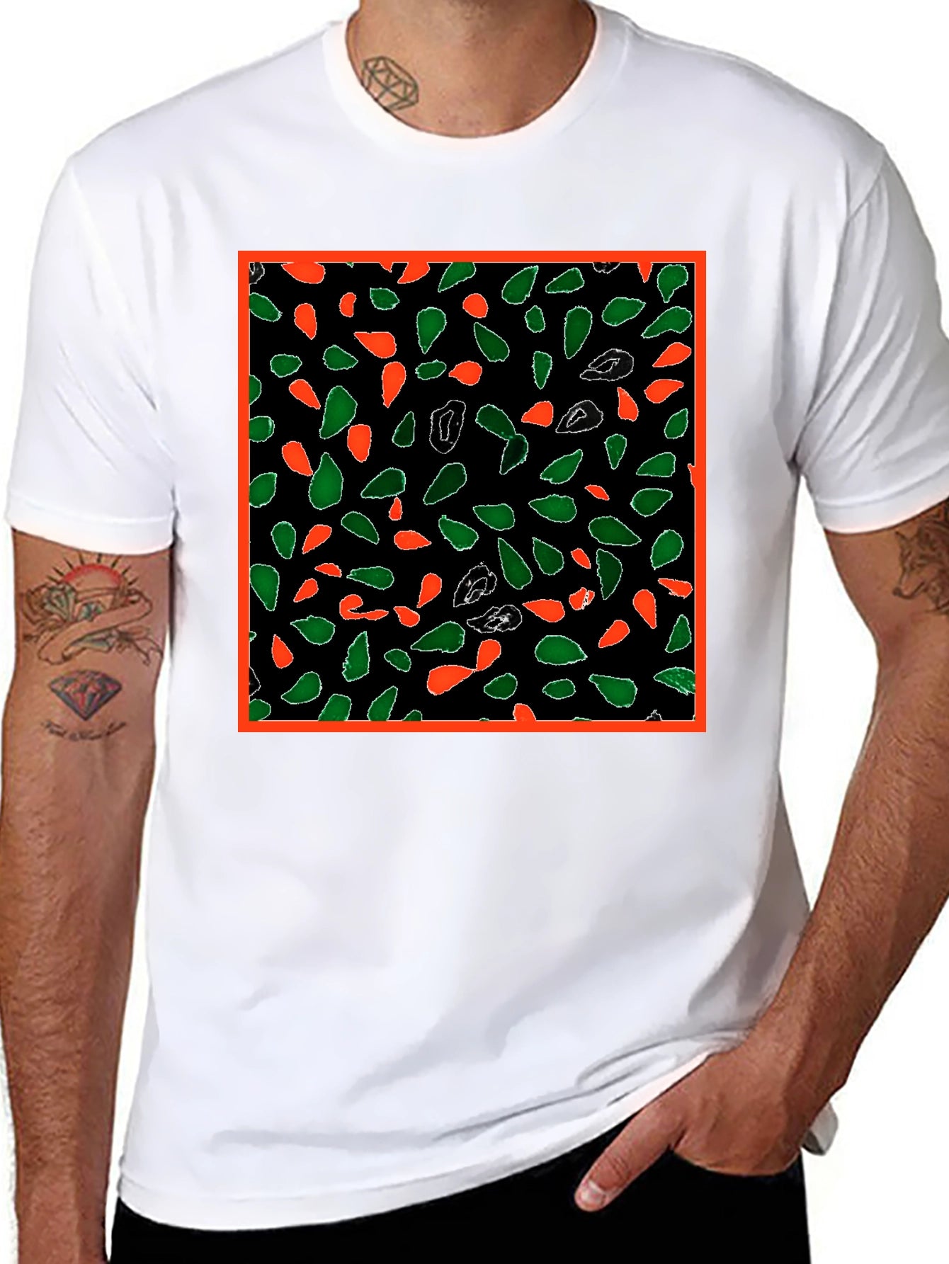 Abstract Leaf Patterned Black T-Shirt
