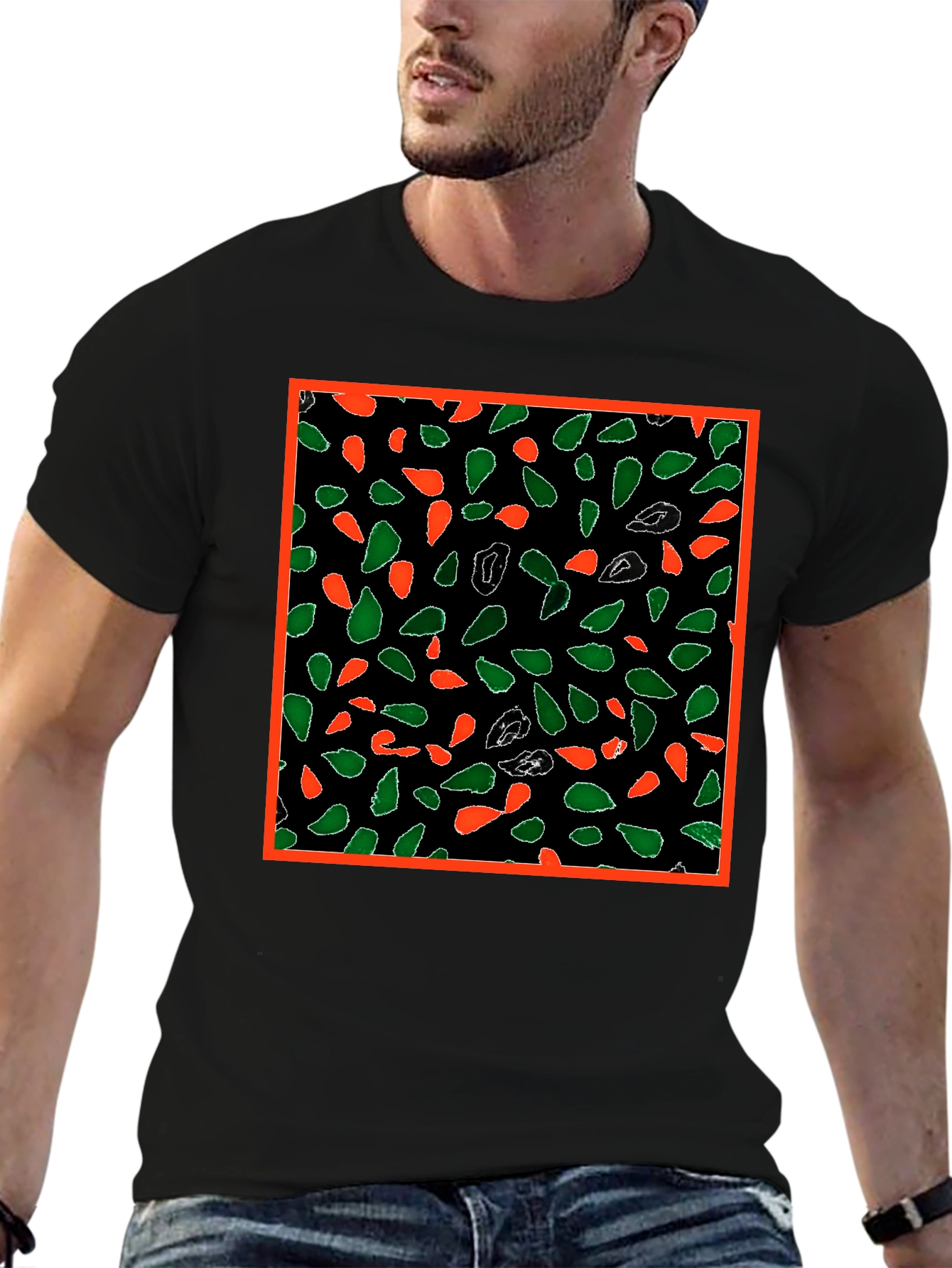 Abstract Leaf Patterned Black T-Shirt
