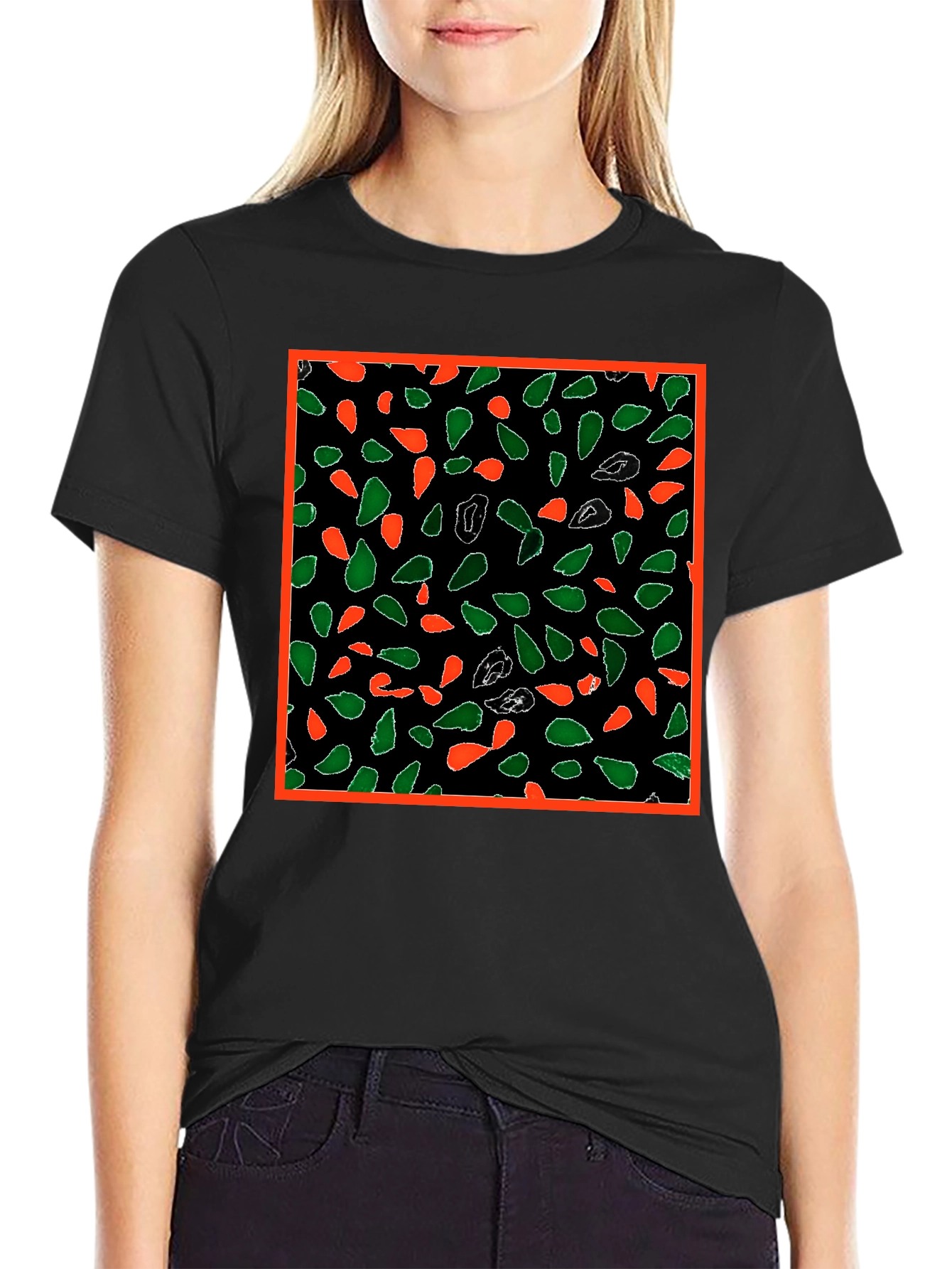 Abstract Leaf Patterned Black T-Shirt