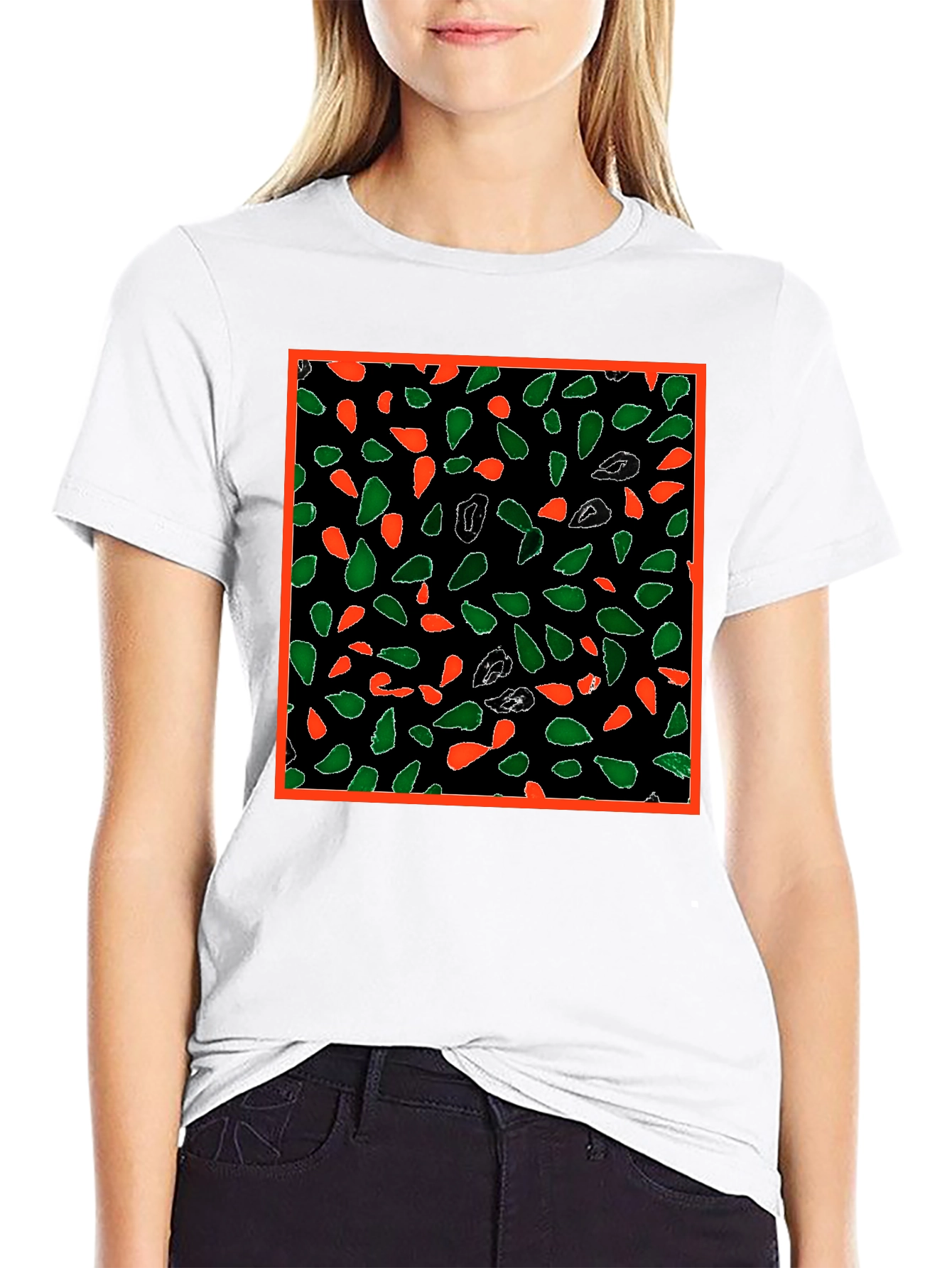 Abstract Leaf Patterned Black T-Shirt