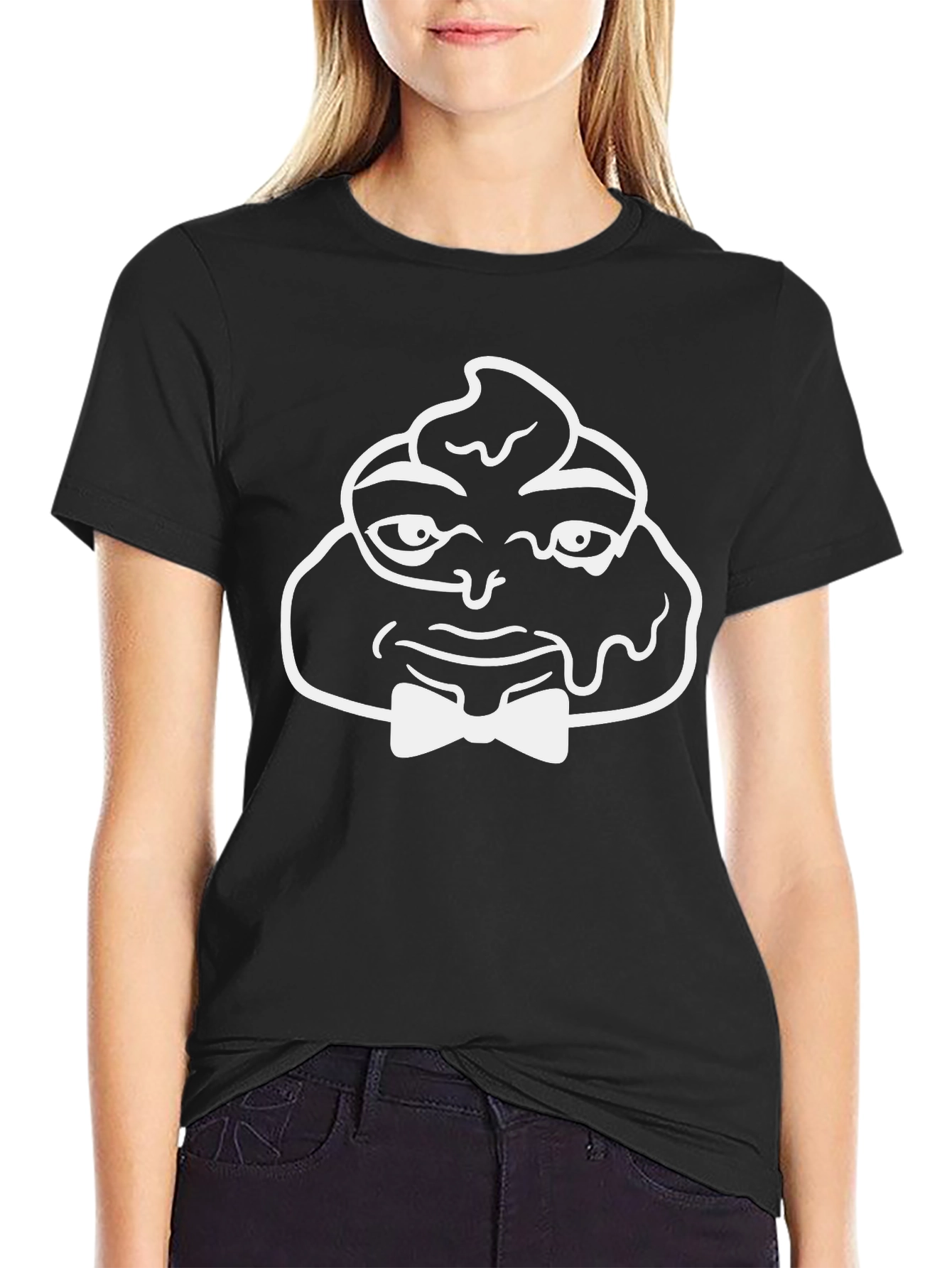 Funny Poop Emoji Bowtie Black T-Shirt