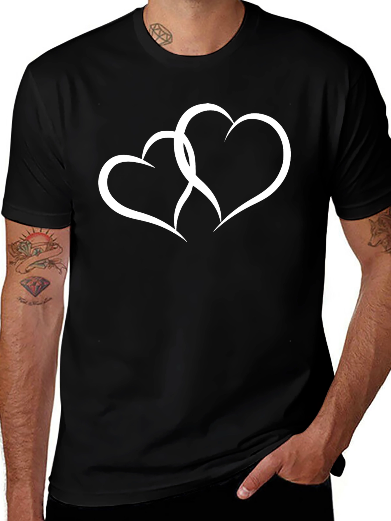 Intertwined Hearts Black T-Shirt - Love & Connection