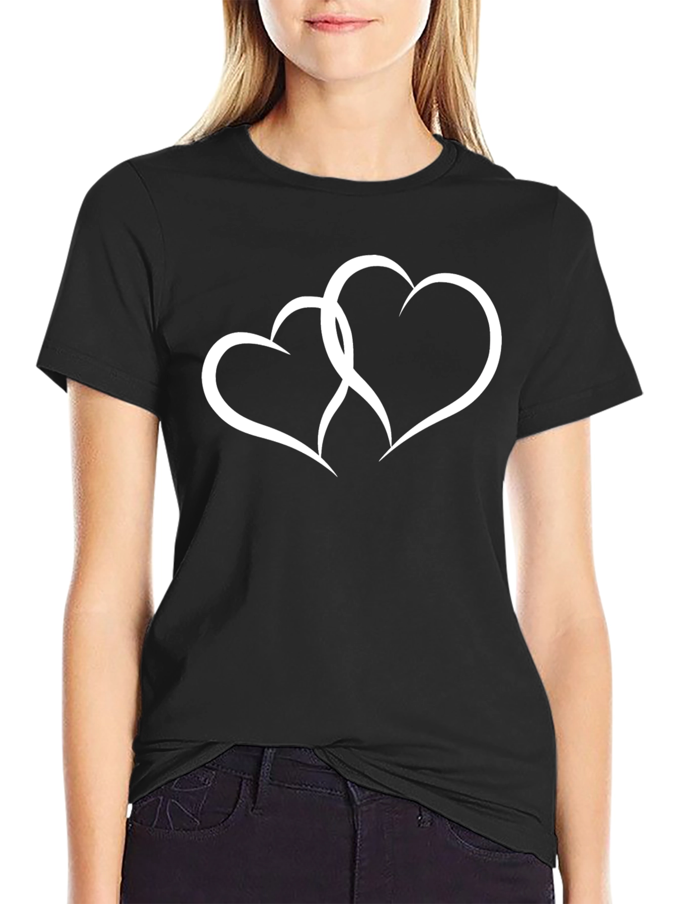 Intertwined Hearts Black T-Shirt - Love & Connection