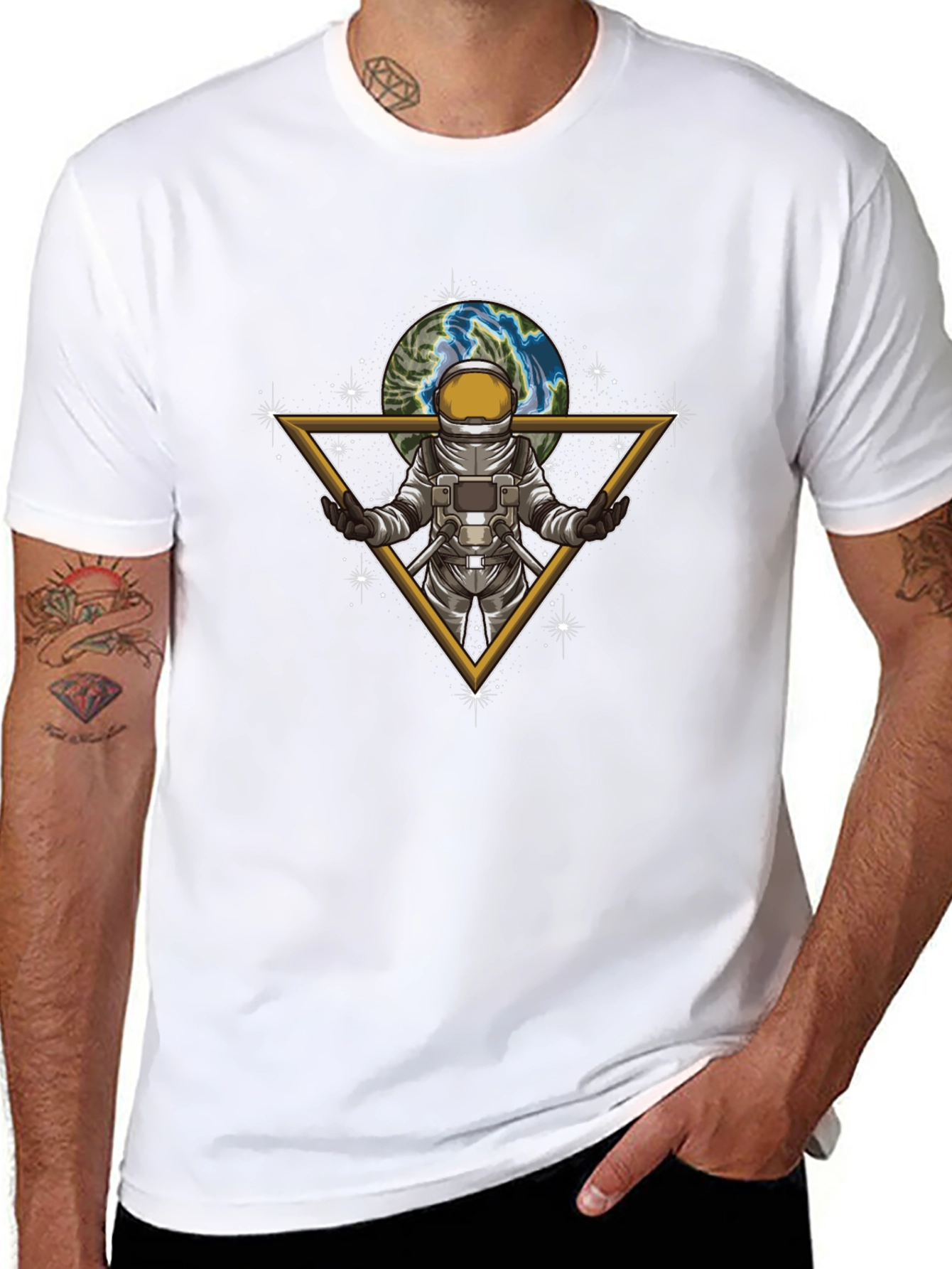 Astronaut Earth Graphic Tee - Stylish Space Design