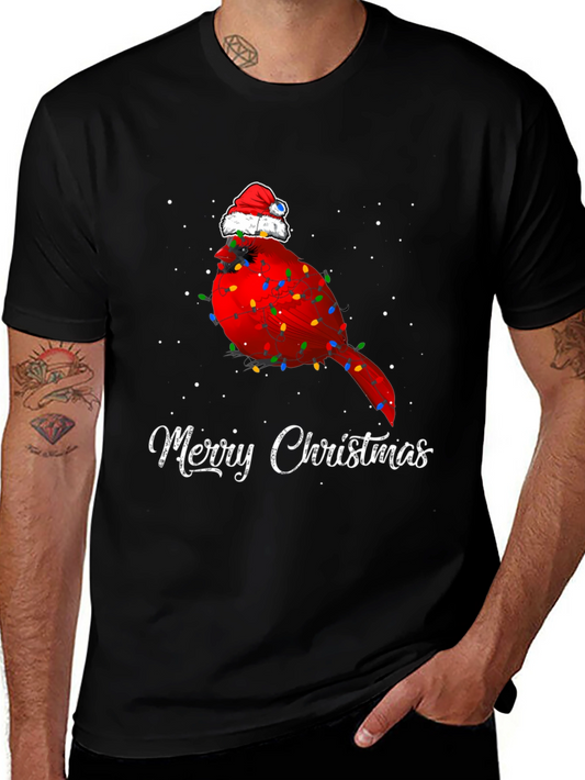 Festive Cardinal Merry Christmas Graphic Tee