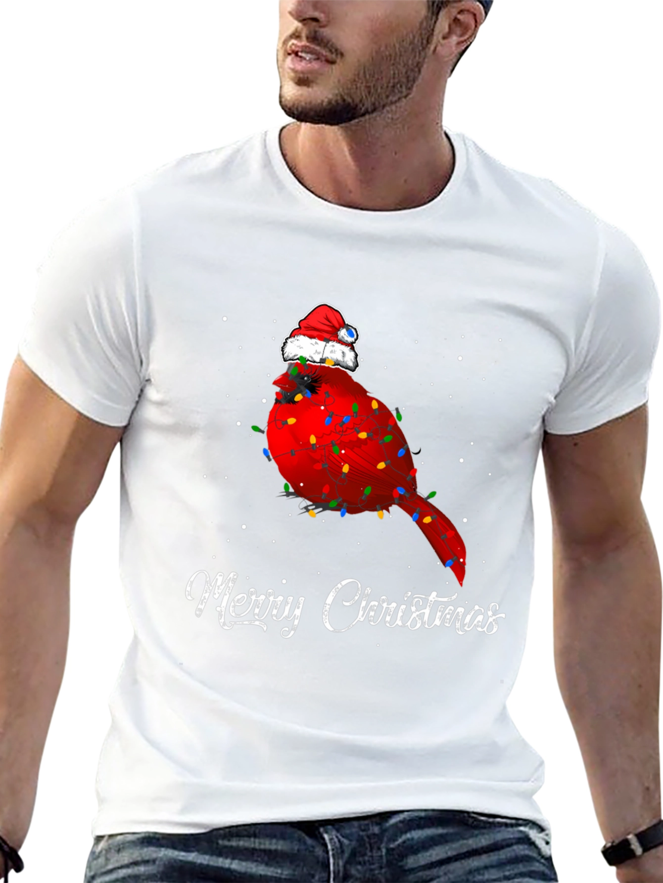 Festive Cardinal Merry Christmas Graphic Tee