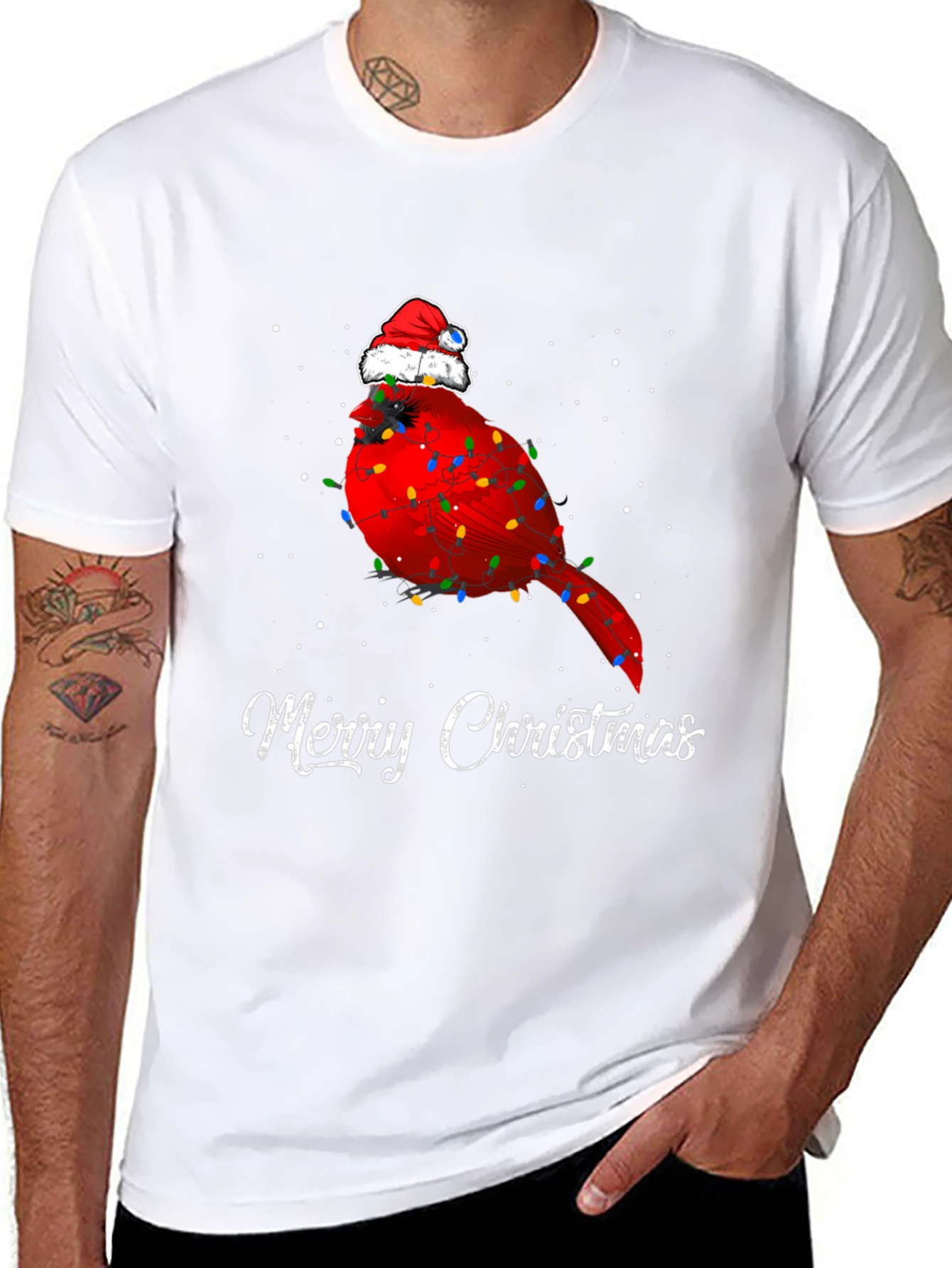 Festive Cardinal Merry Christmas Graphic Tee